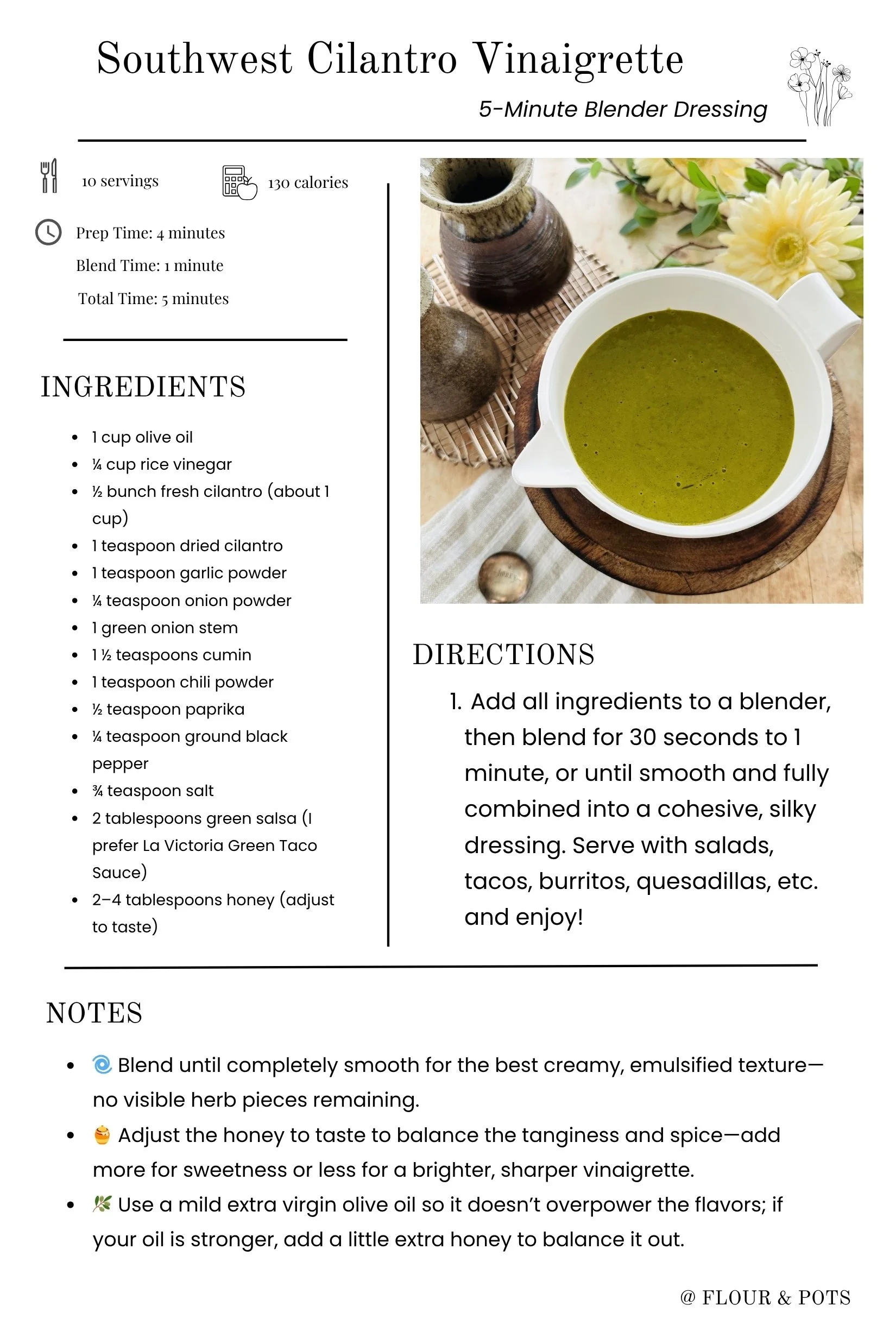 Southwest Cilantro Vinaigrette Printable Recipe