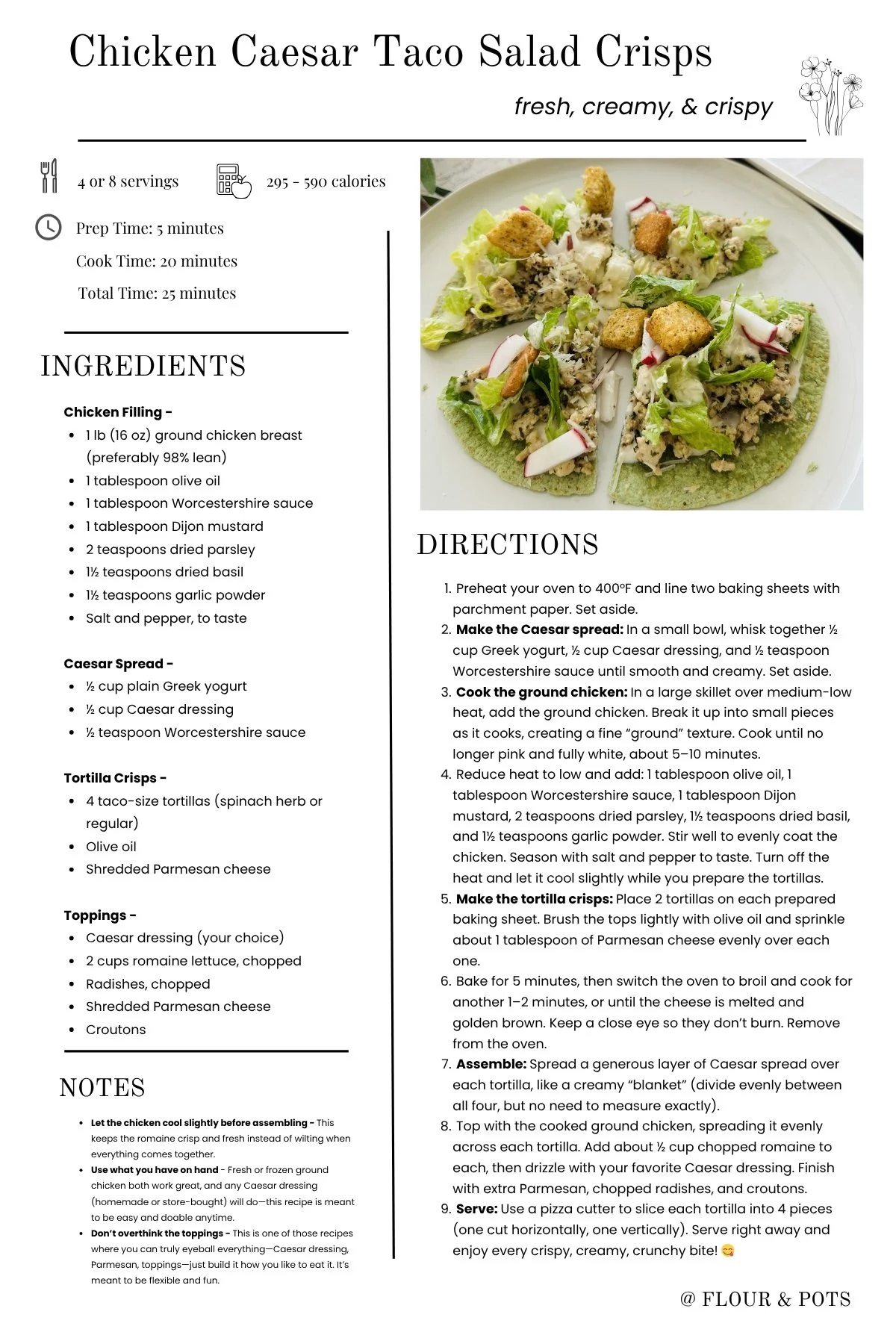 Chicken Caesar Taco Salad Crisps Printable Recipe Card