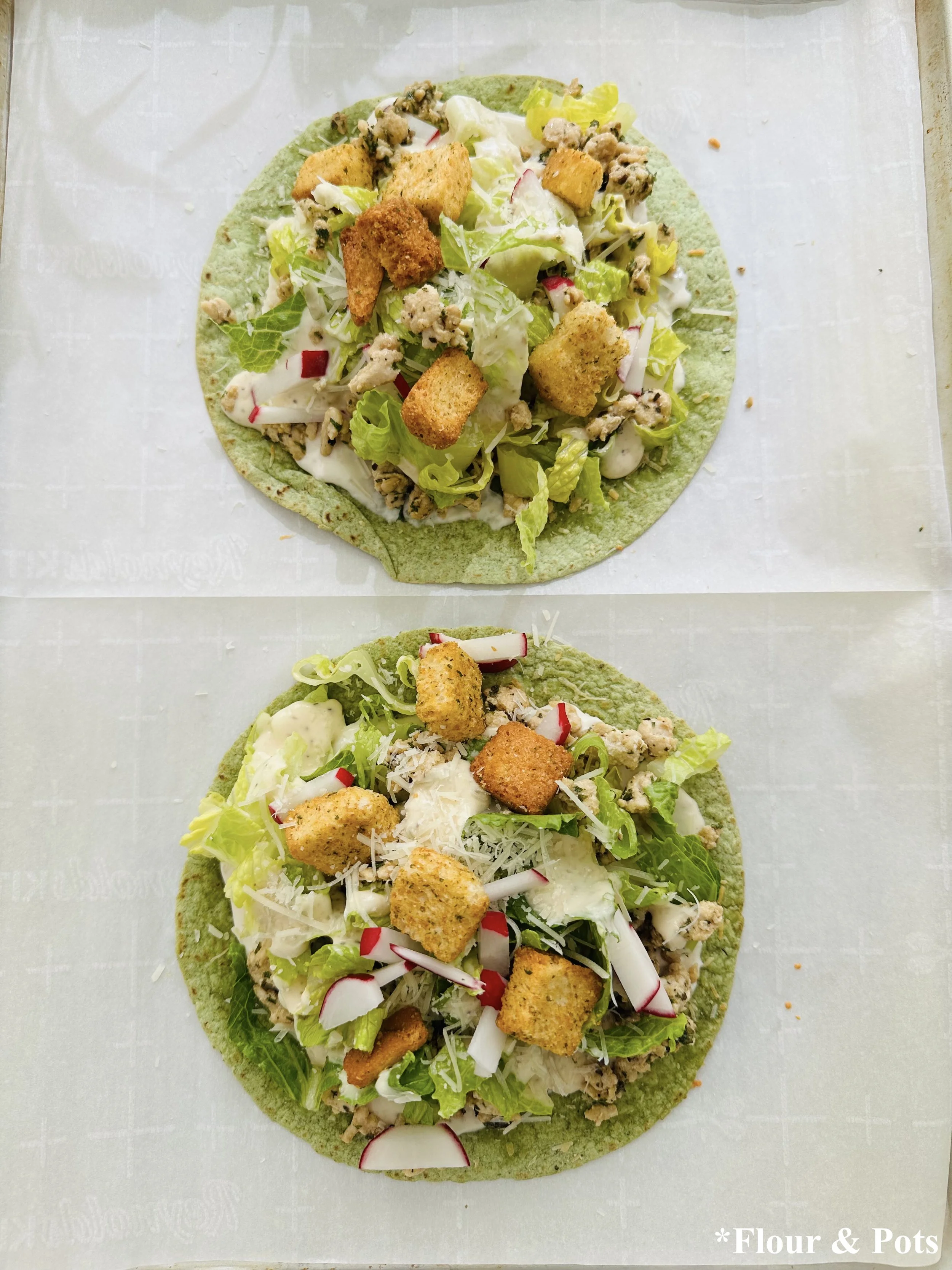 Healthy chicken Caesar taco salad with high-protein ingredients and fresh crunch