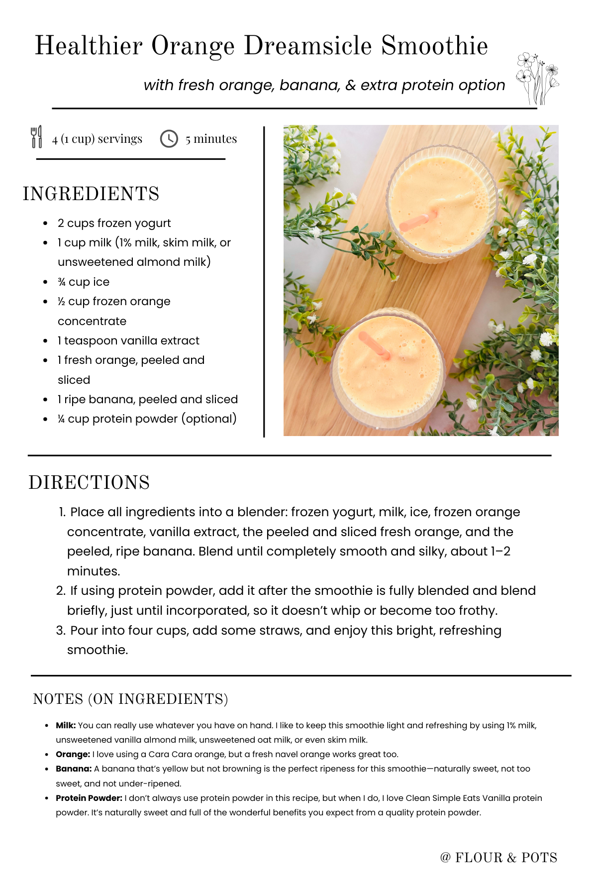 Healthier Orange Dreamsicle Smoothie Printable Recipe Card