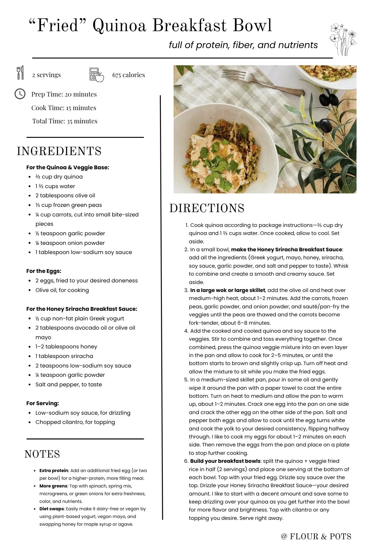 “Fried” Quinoa Breakfast Bowl Printable Recipe Card