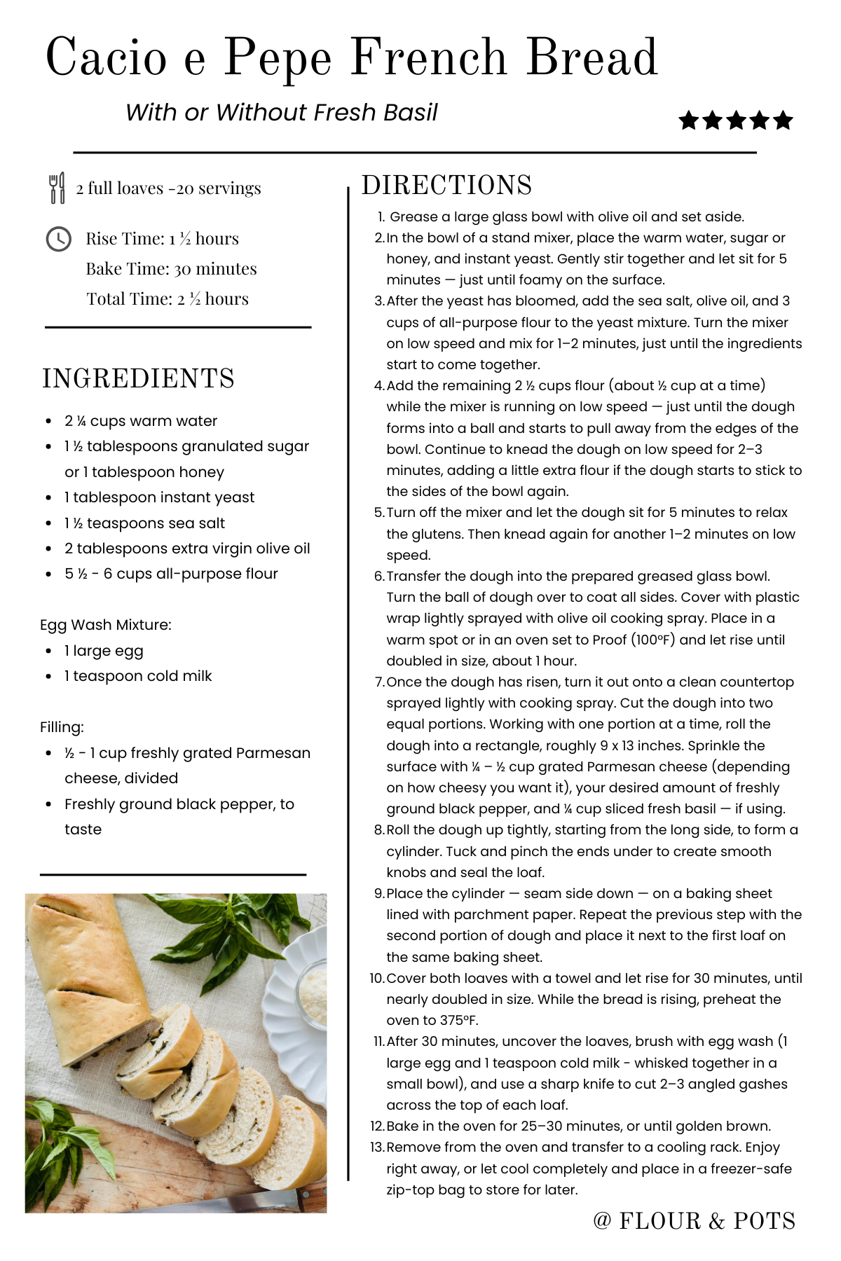 Printable Cacio e Pepe French Bread recipe card, designed for readers to view, print, and cook from.