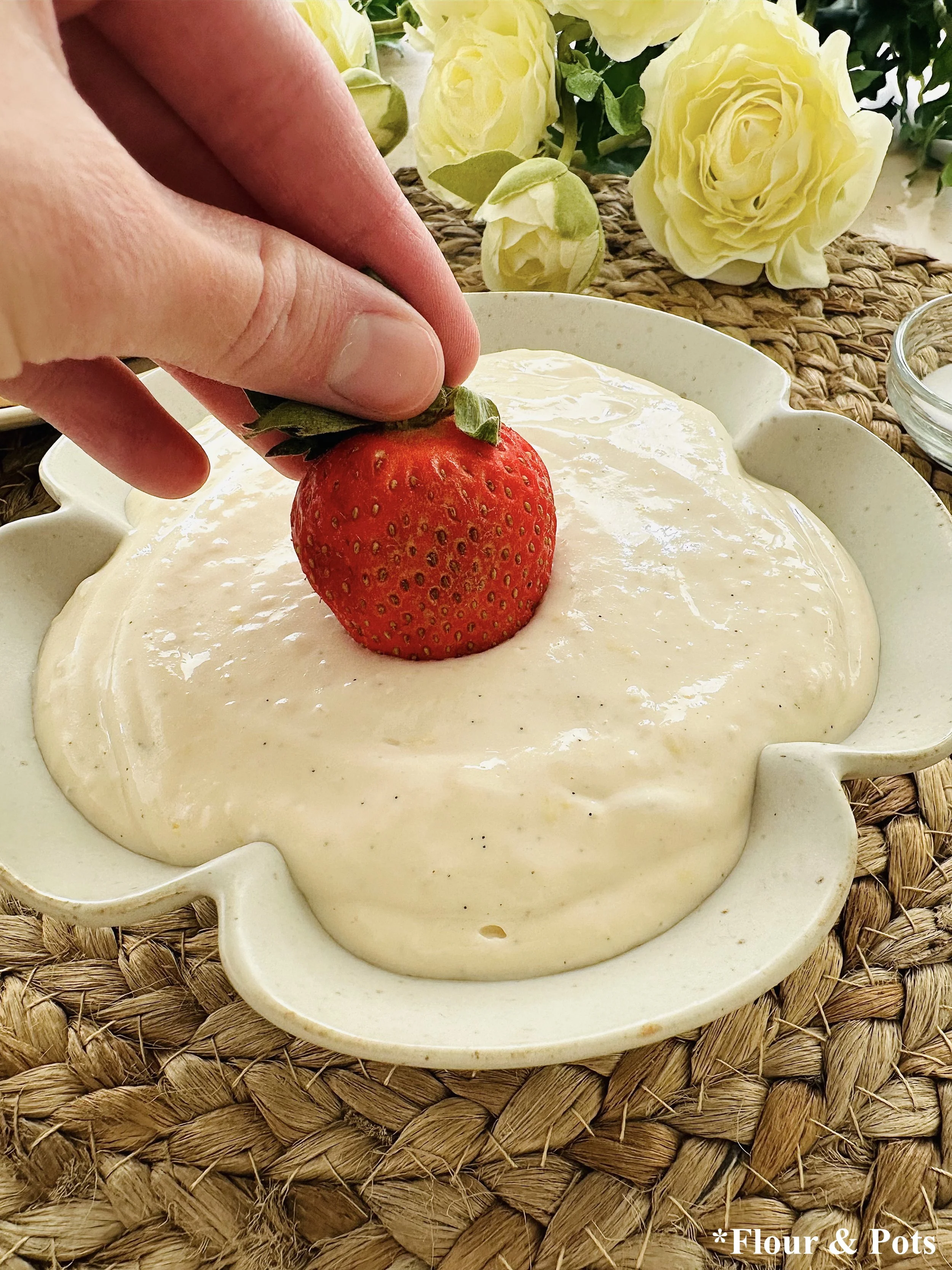 Healthy lemon fruit dip made with Greek yogurt and cream cheese