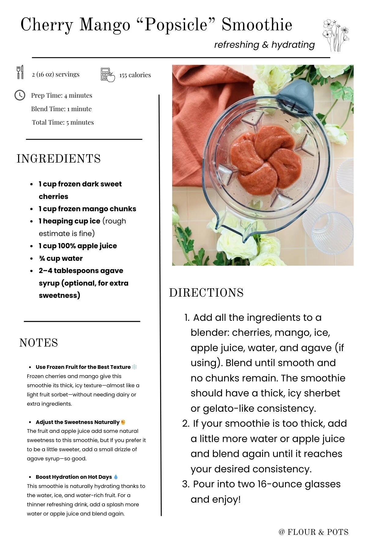 Cherry Mango “Popsicle” Smoothie Printable Recipe Card