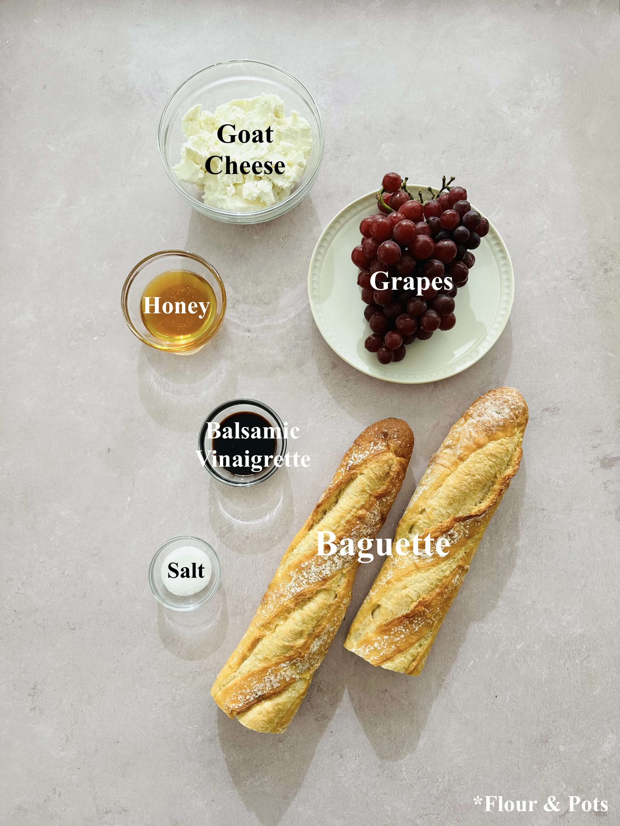 Whipped Honey Goat Cheese & Grape Crostini Ingredients