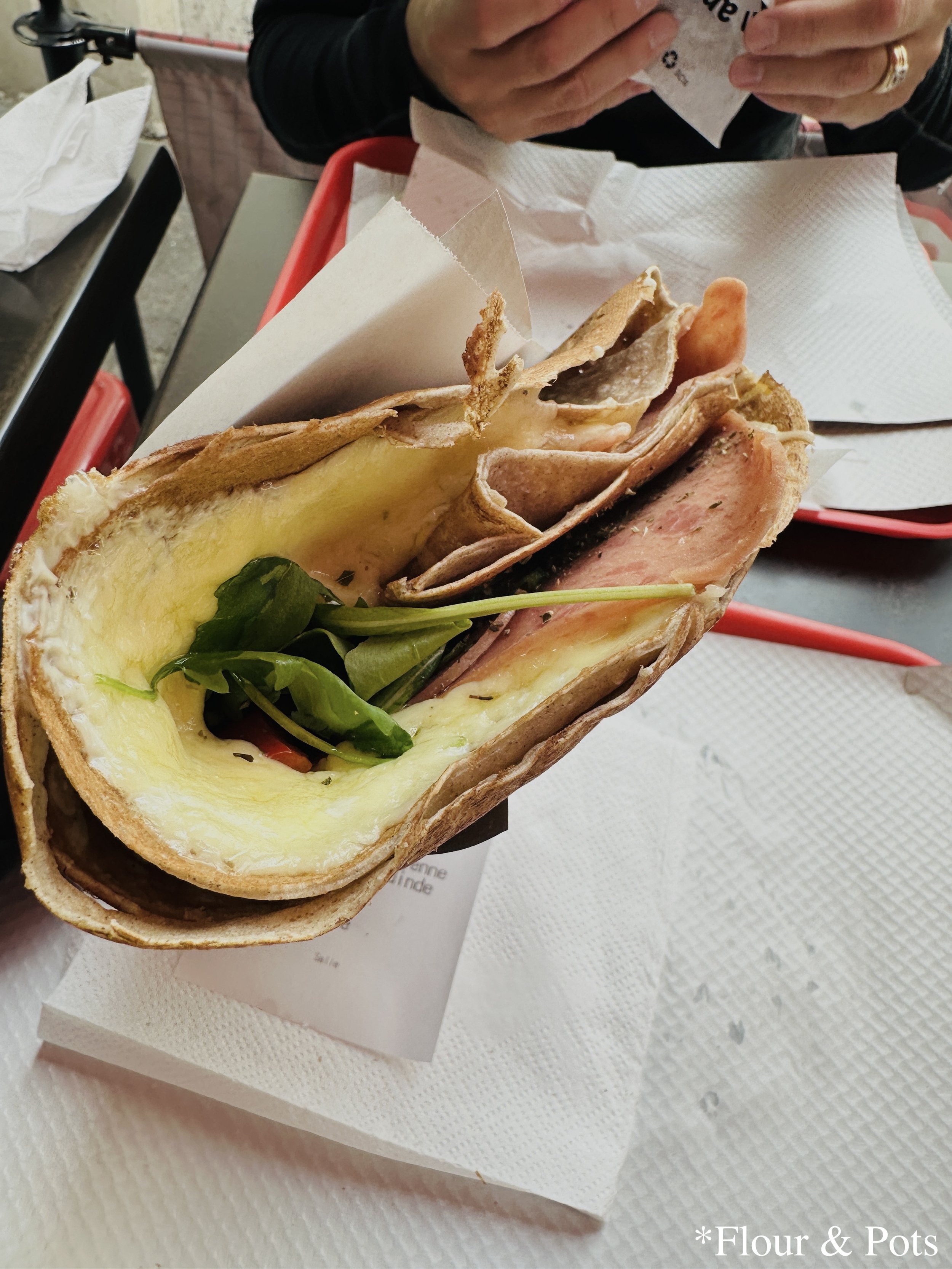 Inside view of a crêpe from Au P’tit Grec Crêperie in Paris, France.