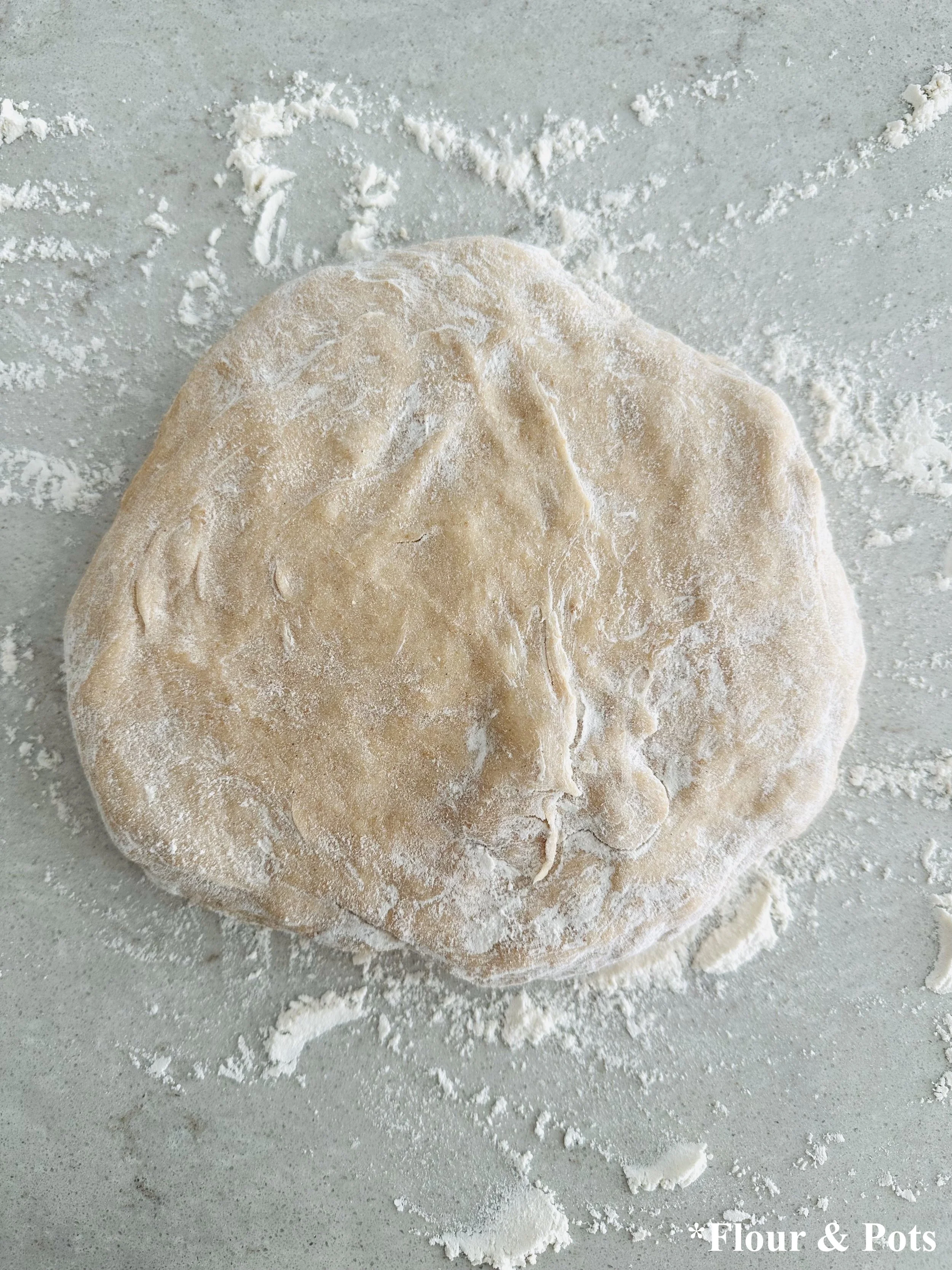 Bread dough floured and ready to roll out