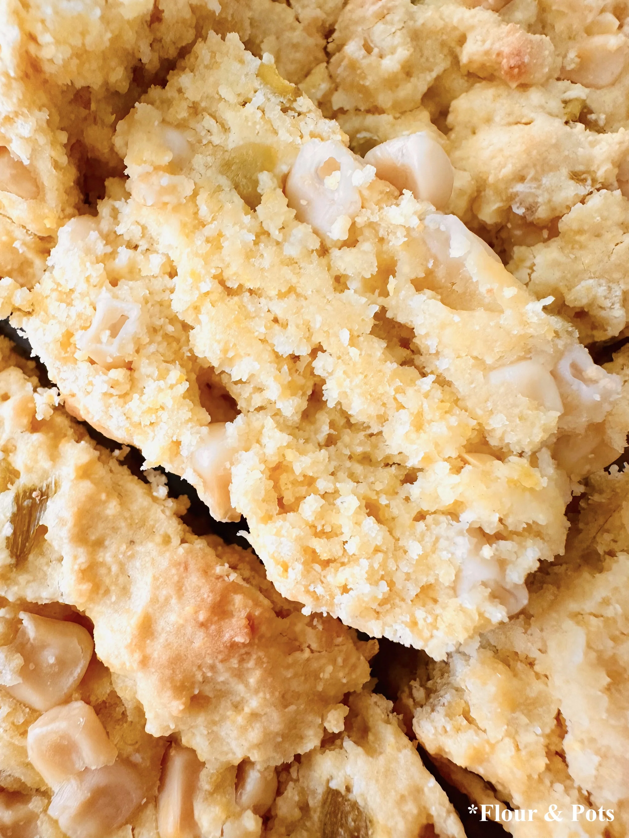 Homemade cornbread with whole corn and diced green chilies