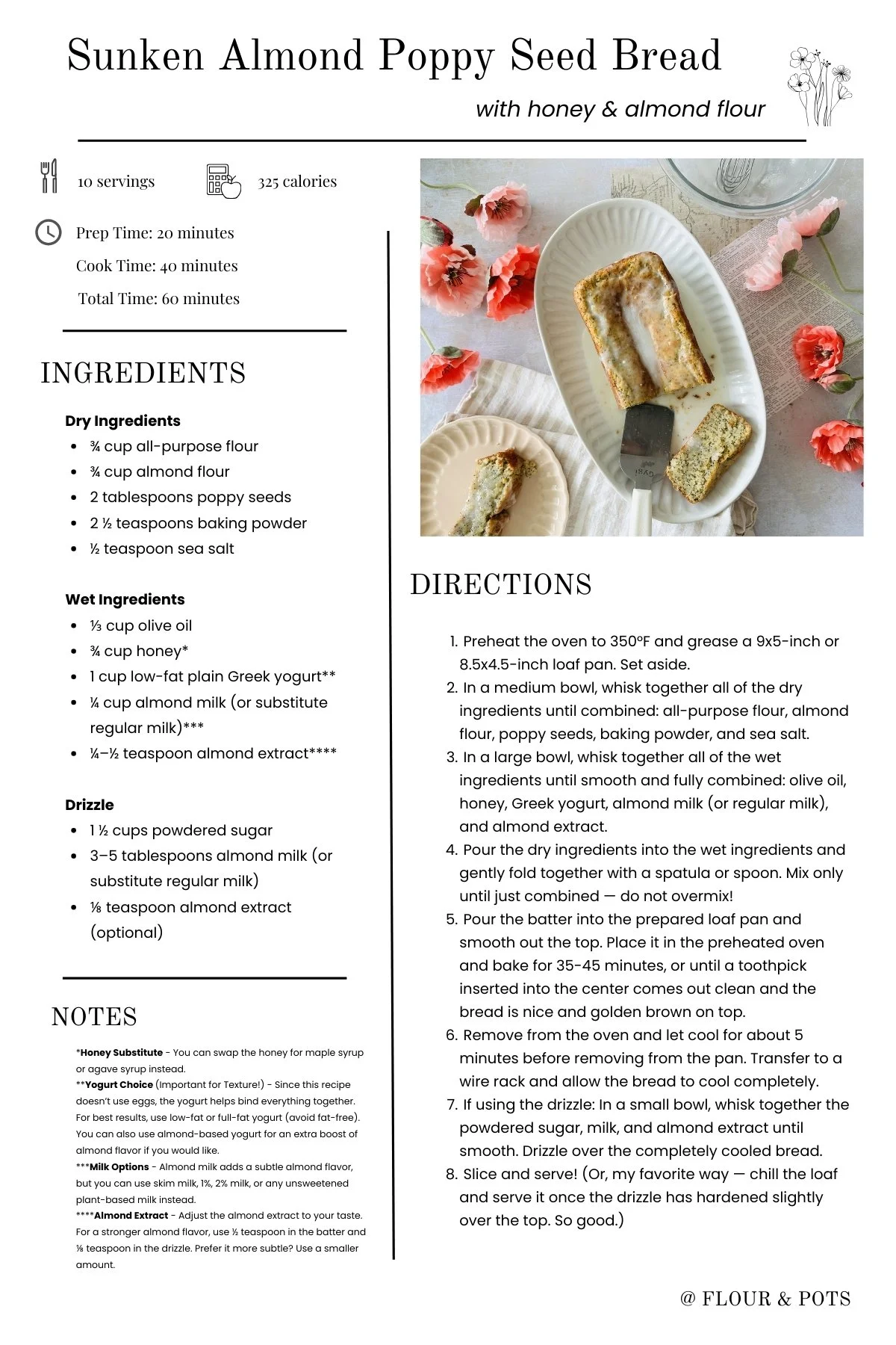 Sunken Almond Poppy Seed Bread Printable Recipe Card