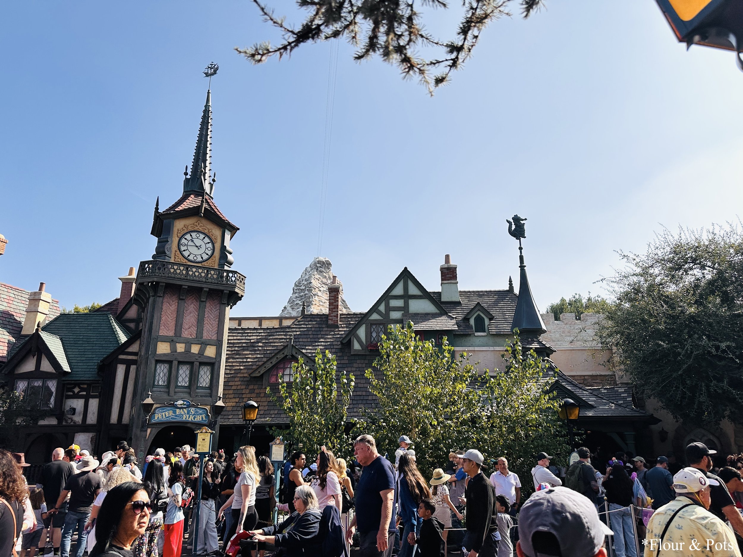 Peter Pan’s Flight ride line with guests in the queue area.
