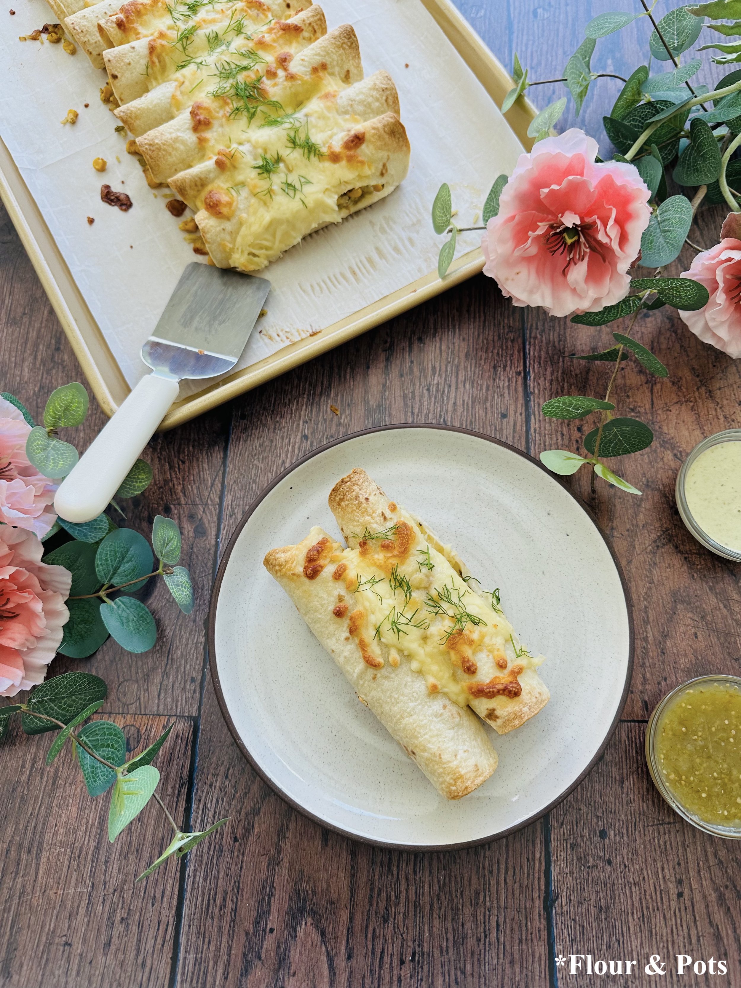 Cheesy Cilantro Lime Beef & Rice Taquitos Served and Ready to Eat