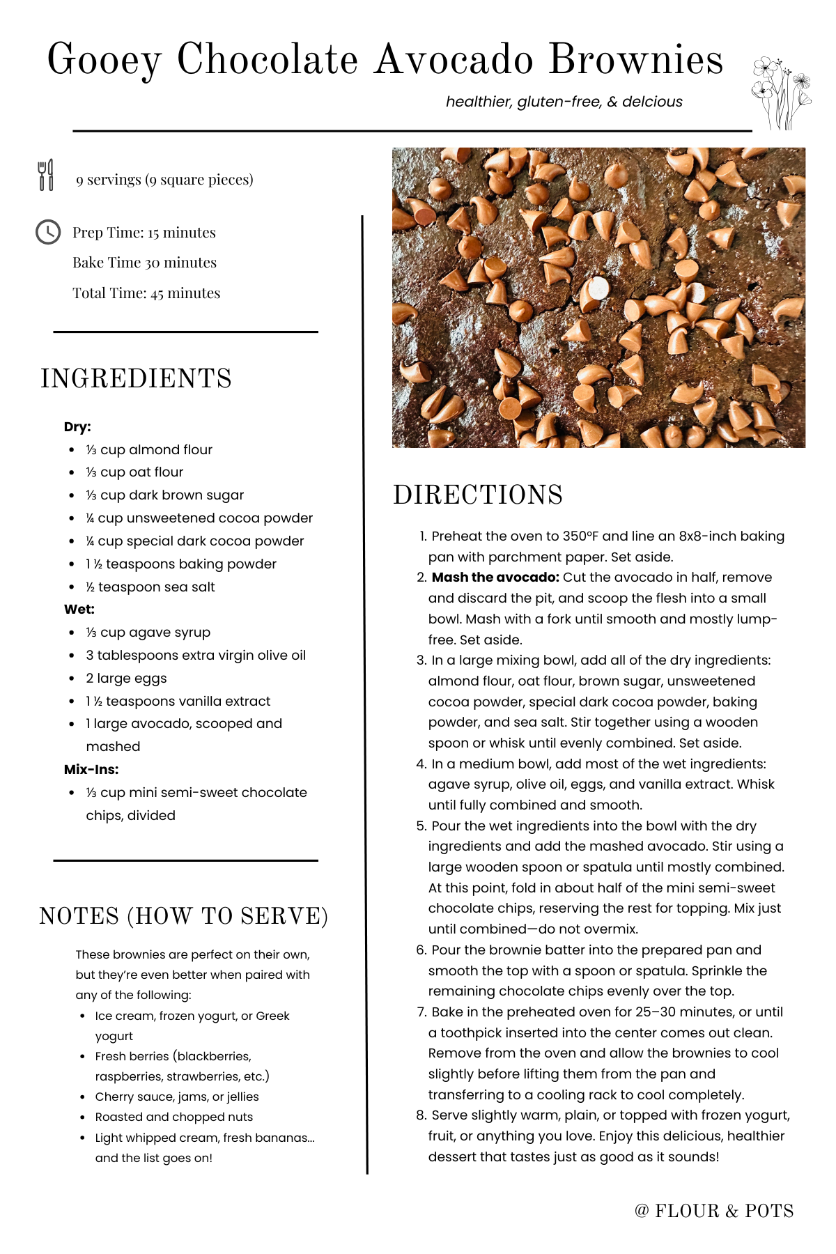 Gooey Chocolate Avocado Brownies Printable Recipe Card