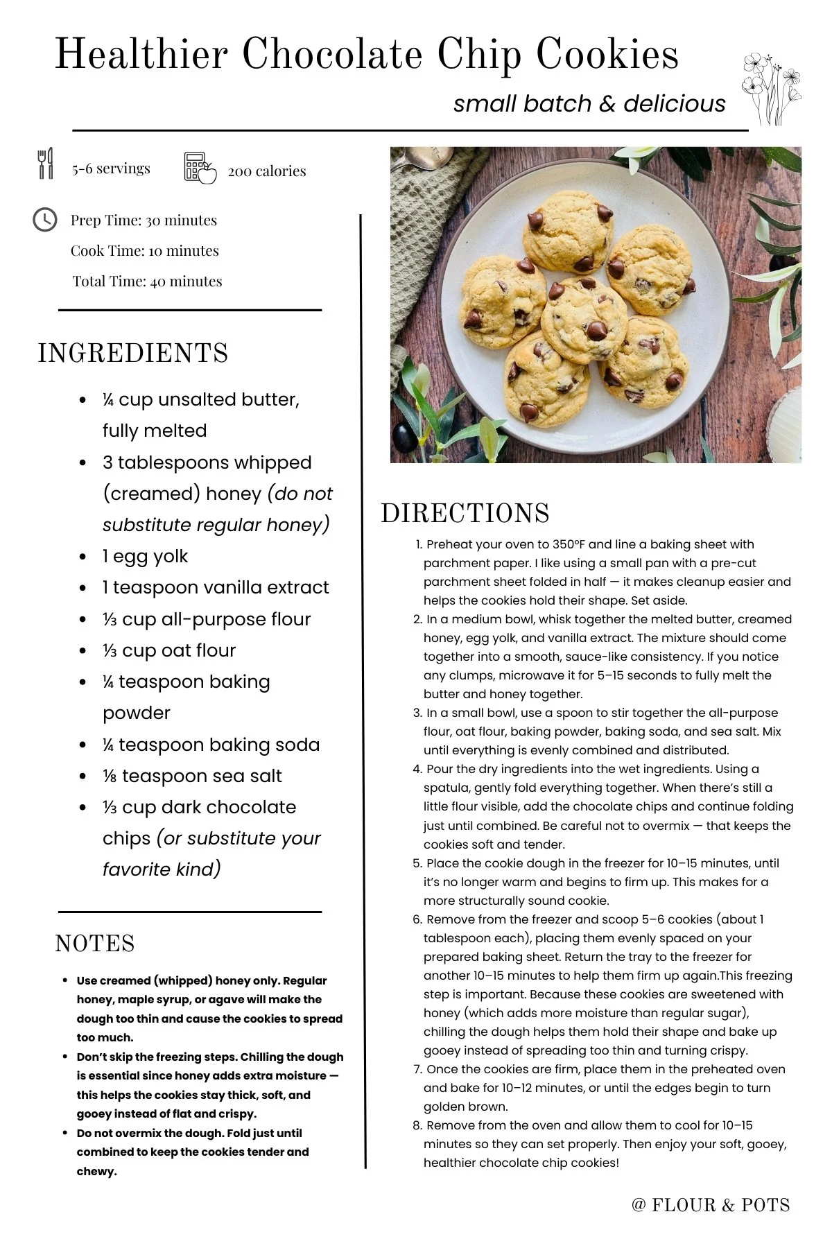 Healthier Chocolate Chip Cookies Printable Recipe Card