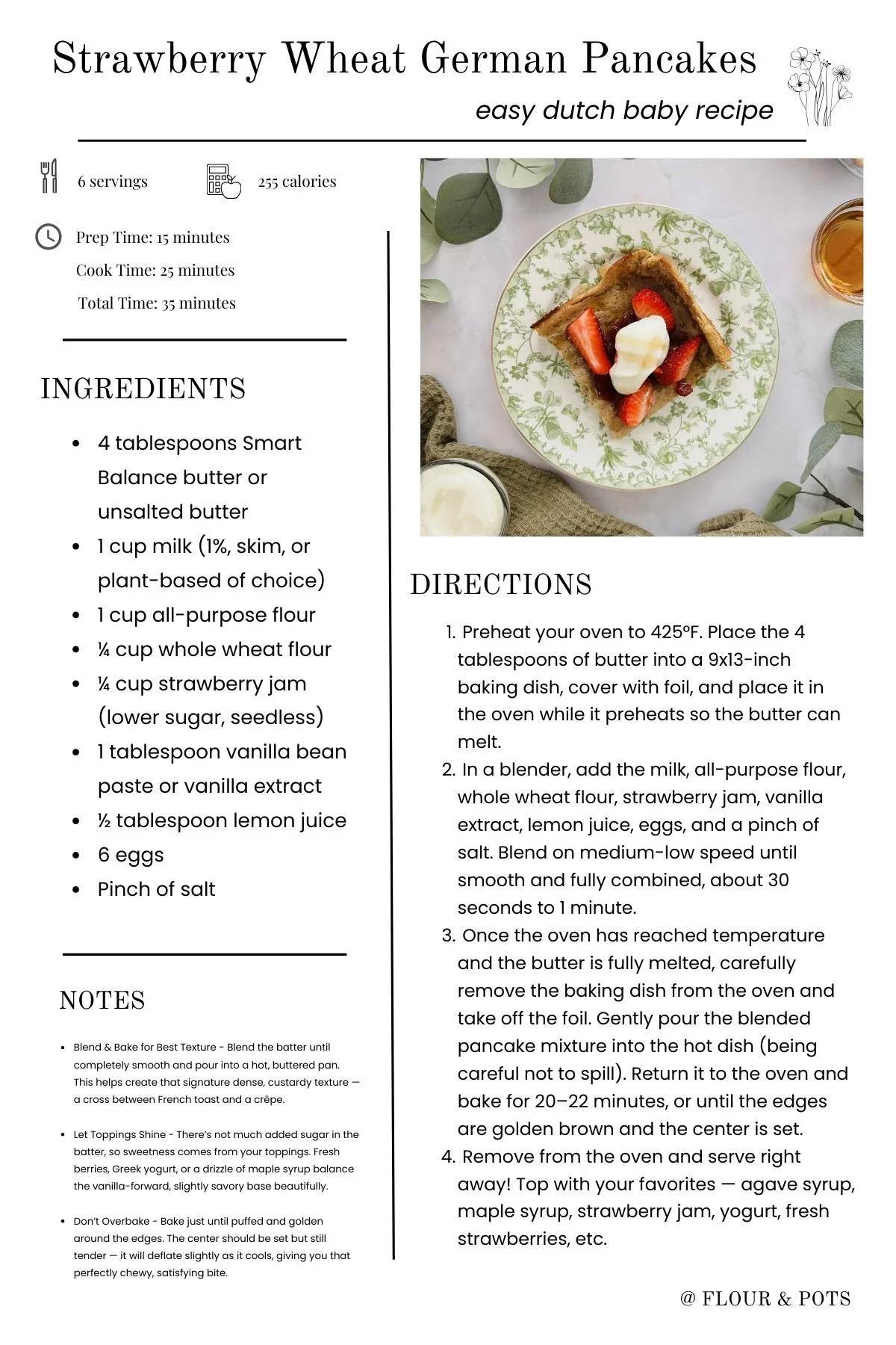Strawberry Wheat German Pancakes Printable Recipe Card