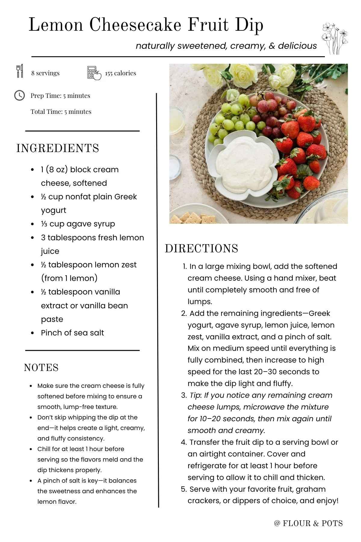 Lemon Cheesecake Fruit Dip Printable Recipe Card