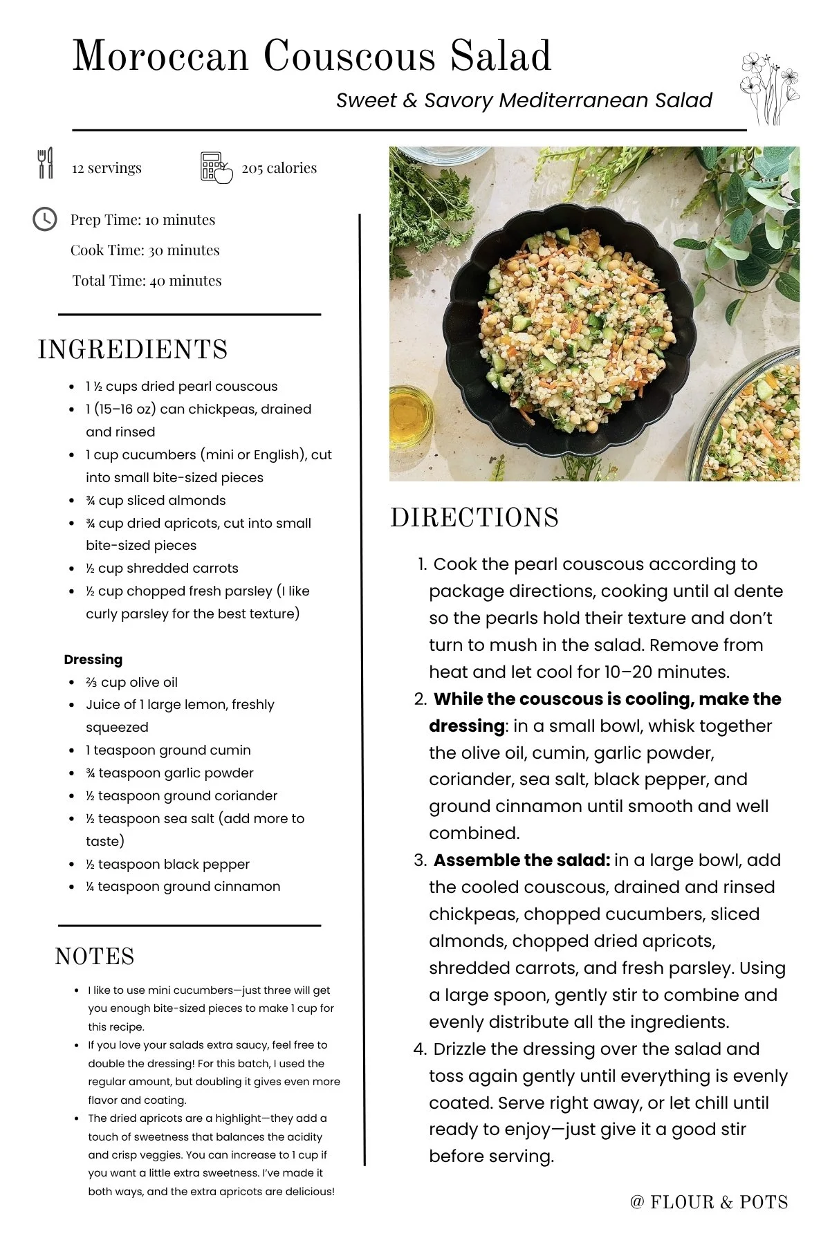 Moroccan Couscous Salad Printable Recipe Card