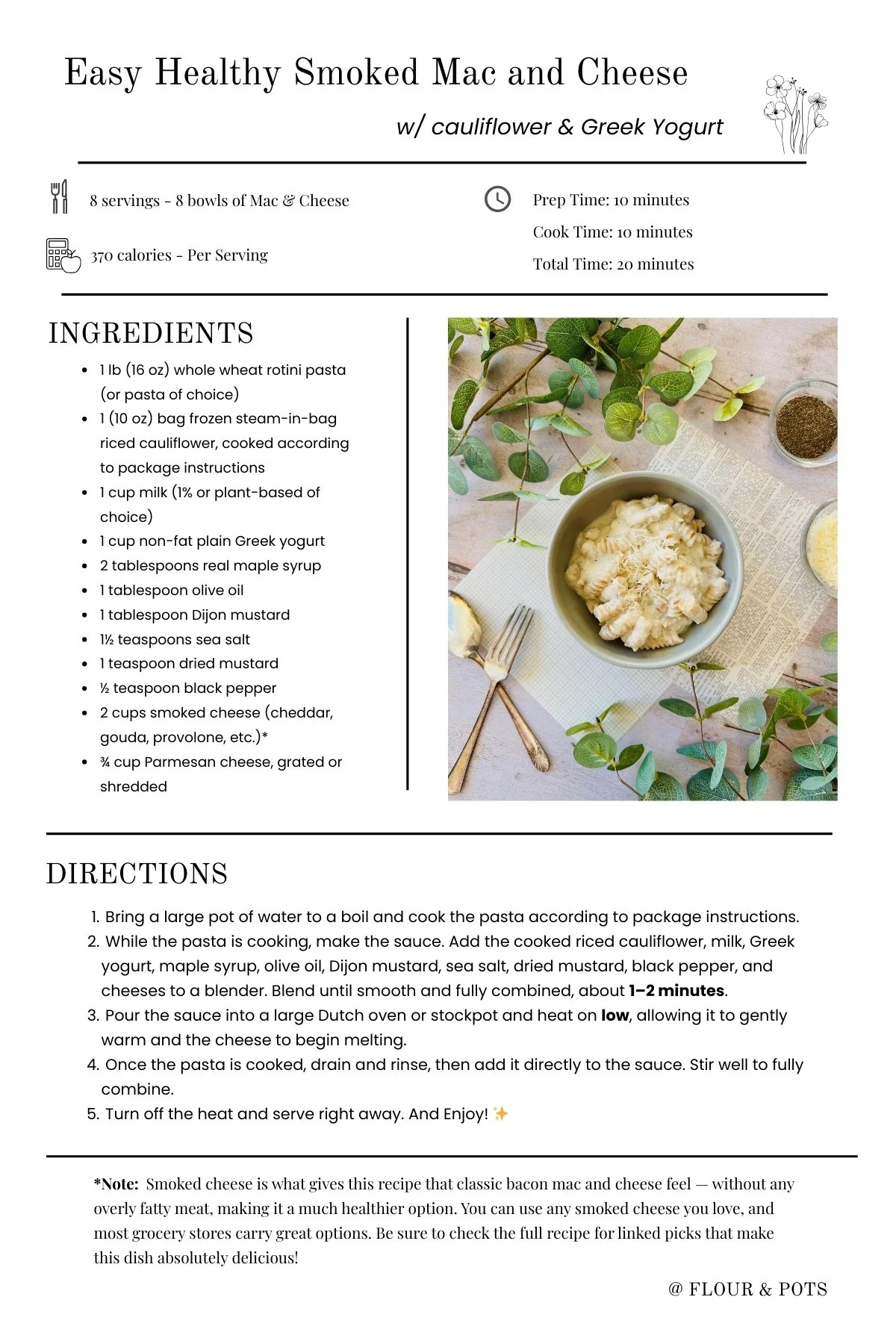 Easy Healthy Smoked Mac and Cheese Printable Recipe