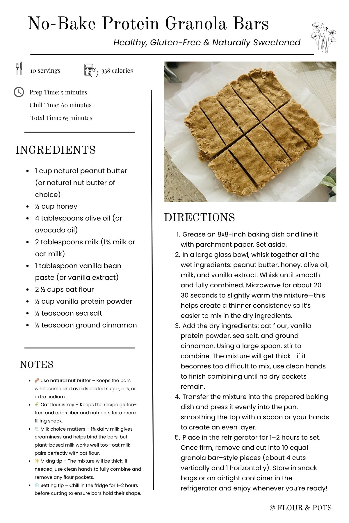 No-Bake Protein Granola Bars Printable Recipe Card