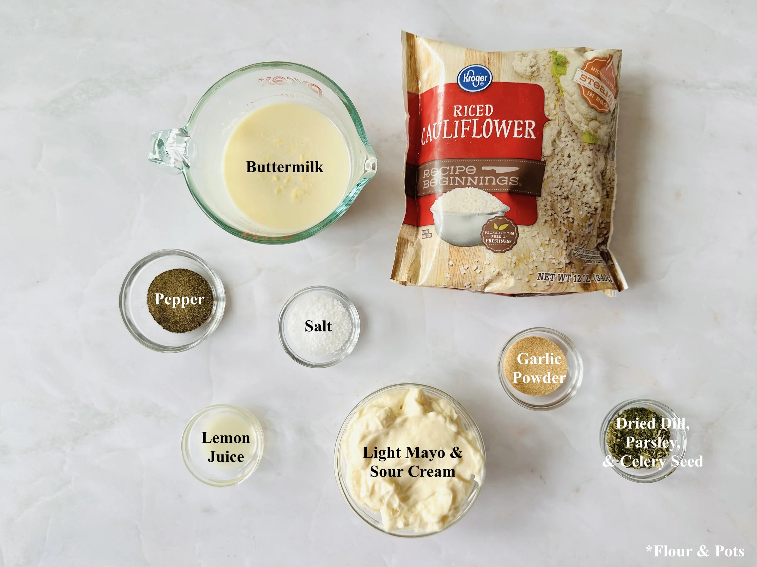 Ingredients for a Homemade Cauliflower Ranch