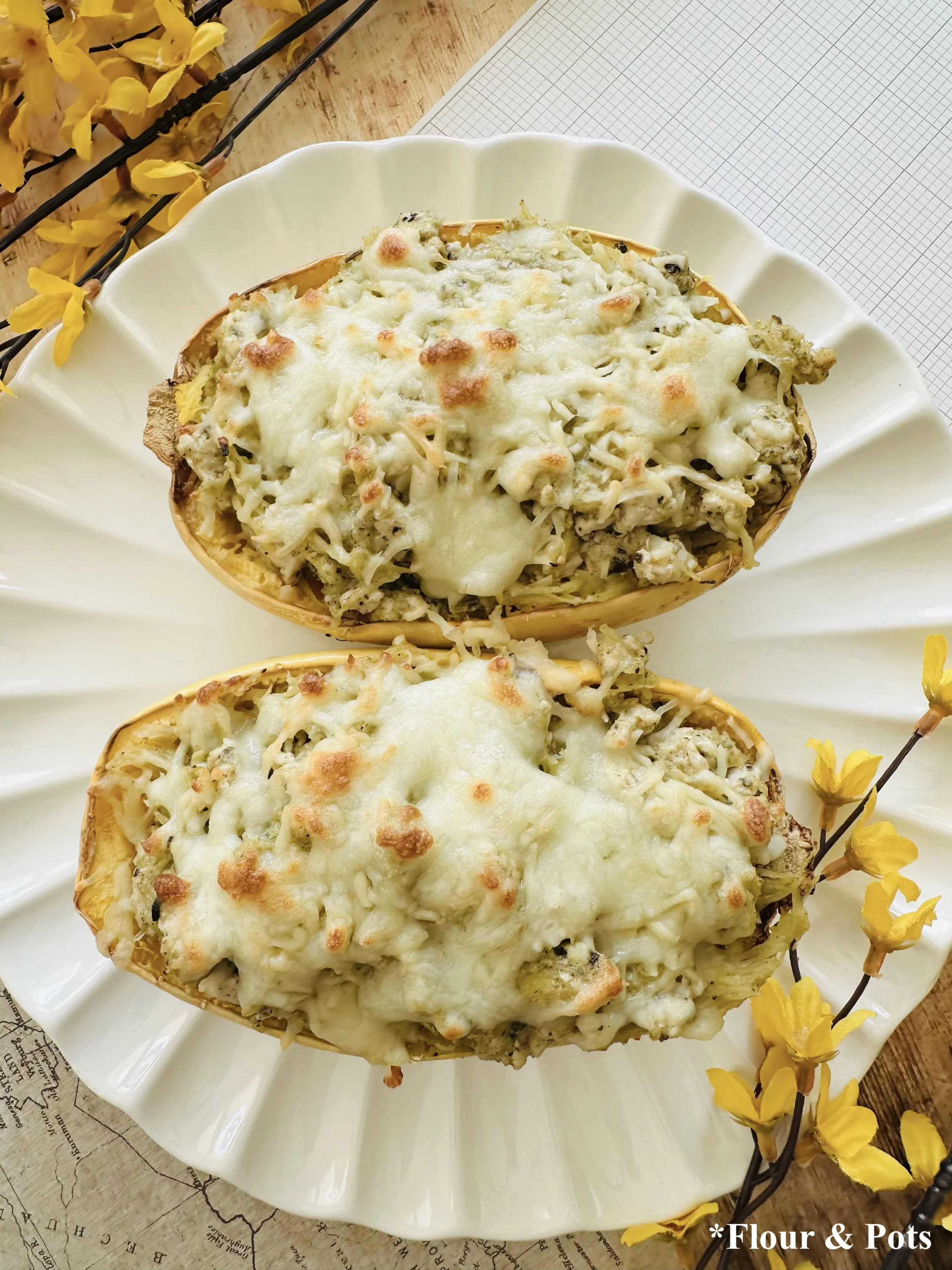 Pesto Turkey Spaghetti Squash Bake