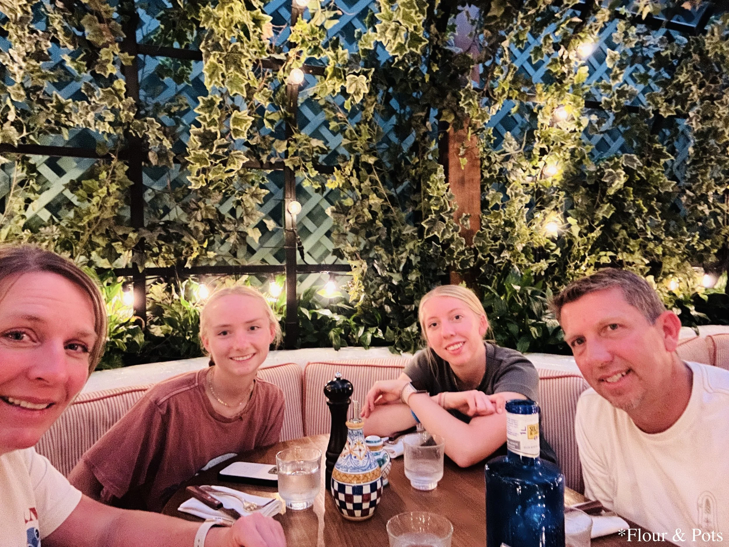 A family selfie at dinner at Bel Mondo in Madrid, Spain.