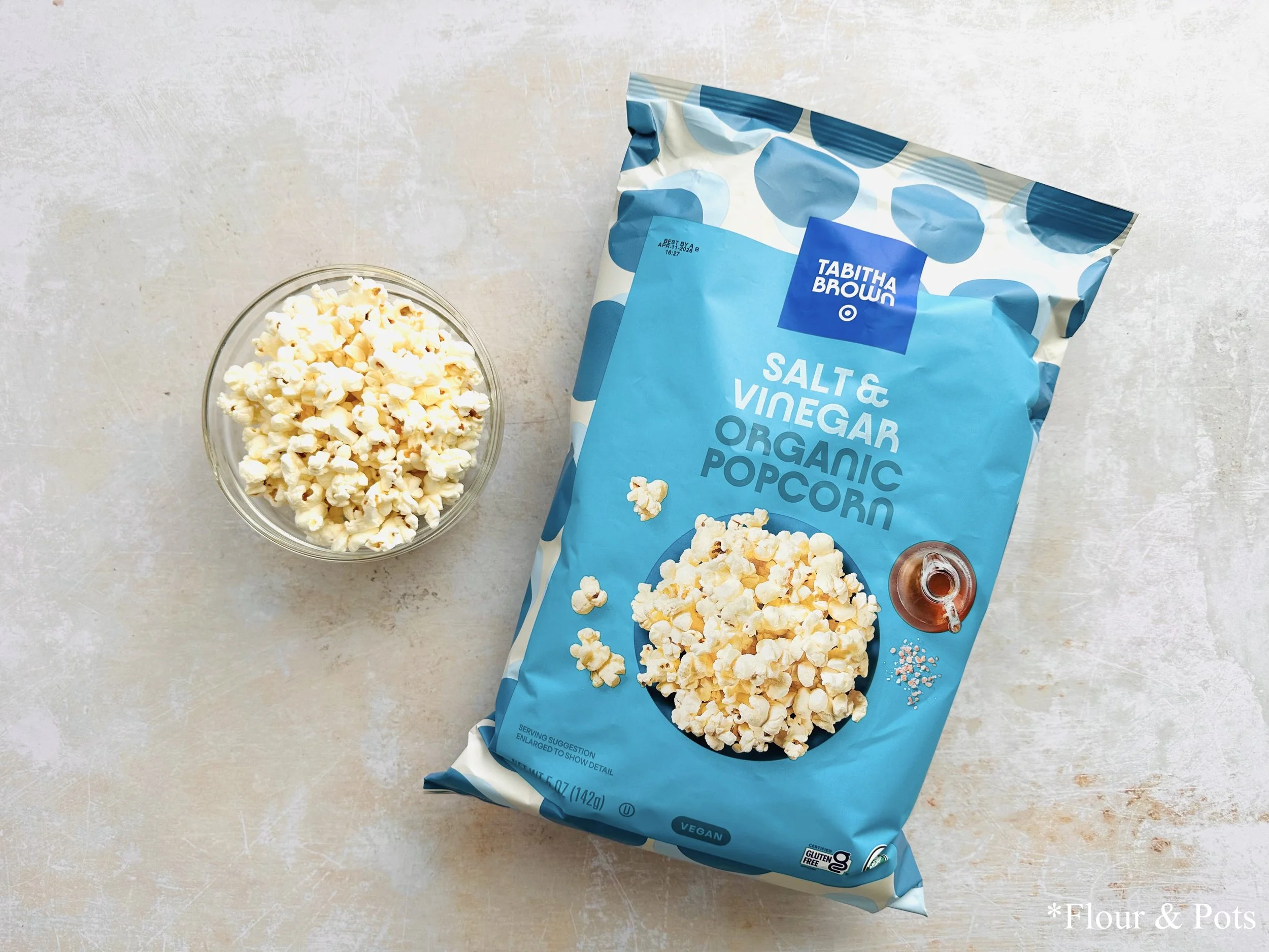 Bag of Tabitha Brown Salt & Vinegar Organic Popcorn from Target.