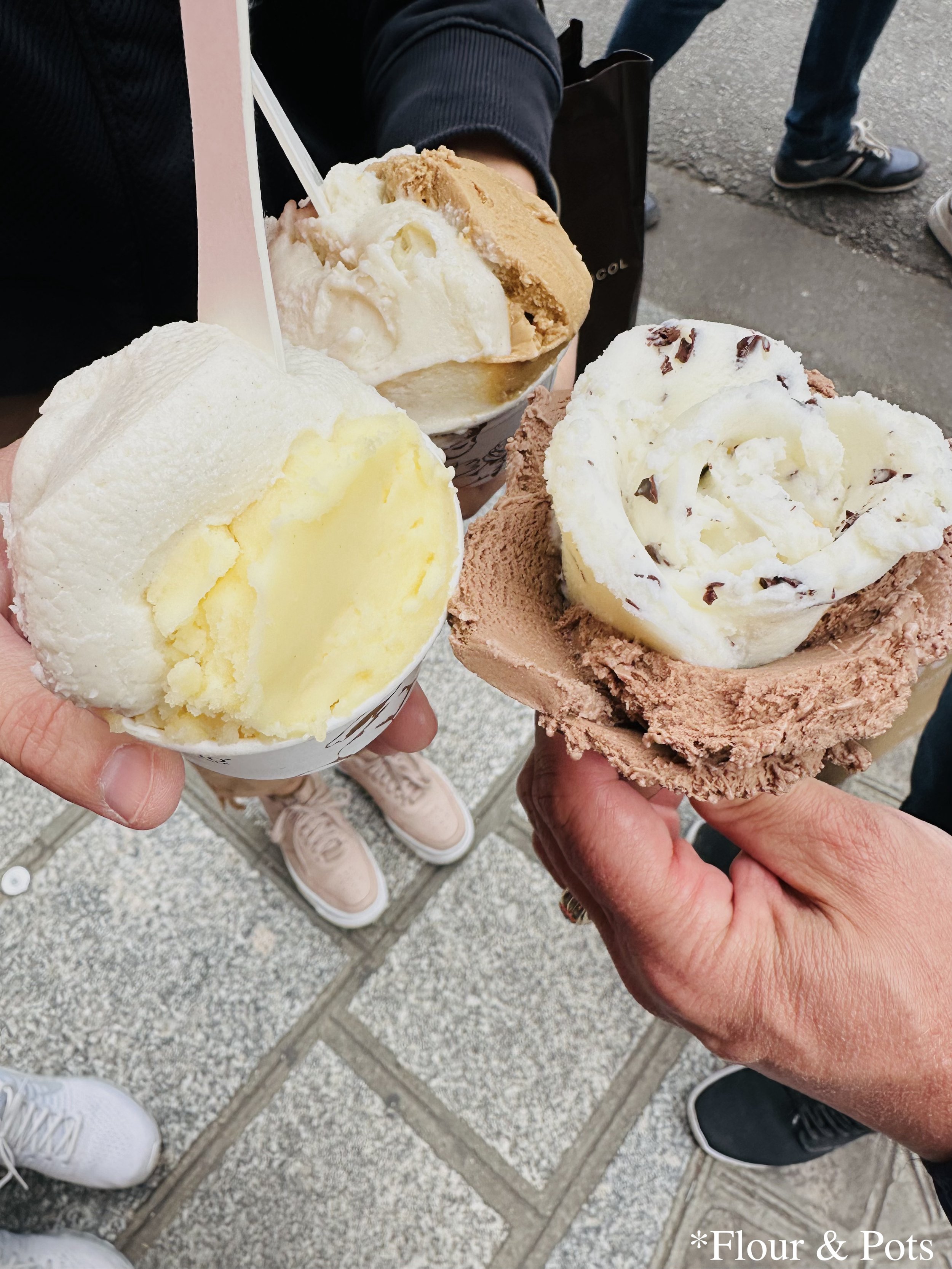 Gelato shaped like roses from Amorino in Paris, France.