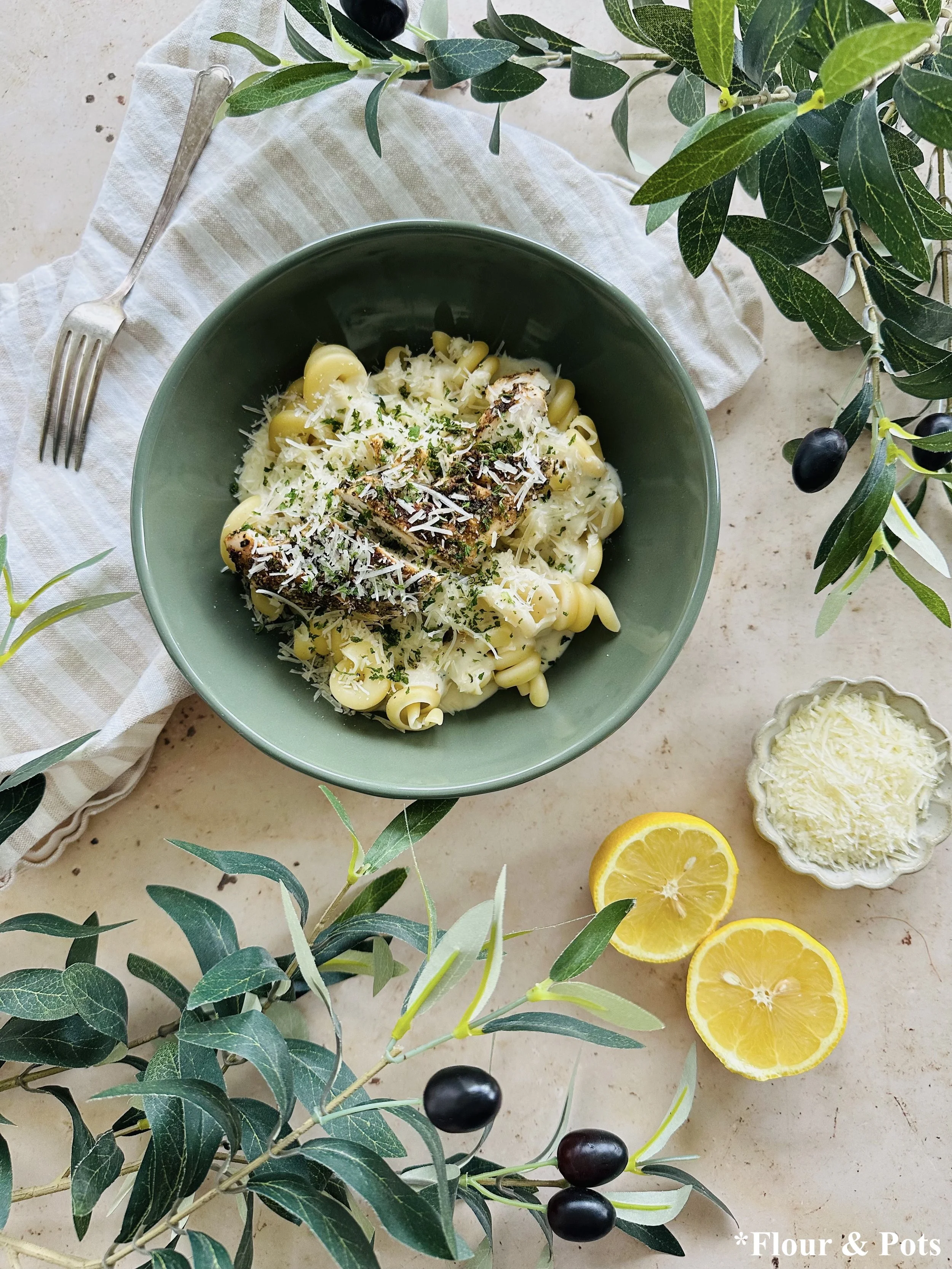Lighter Creamy Garlic Chicken Pasta