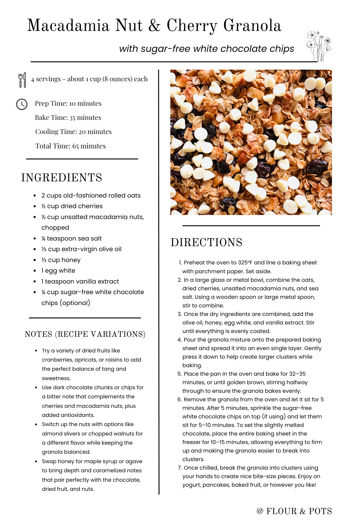Macadamia Nut & Cherry Granola Printable Recipe Card