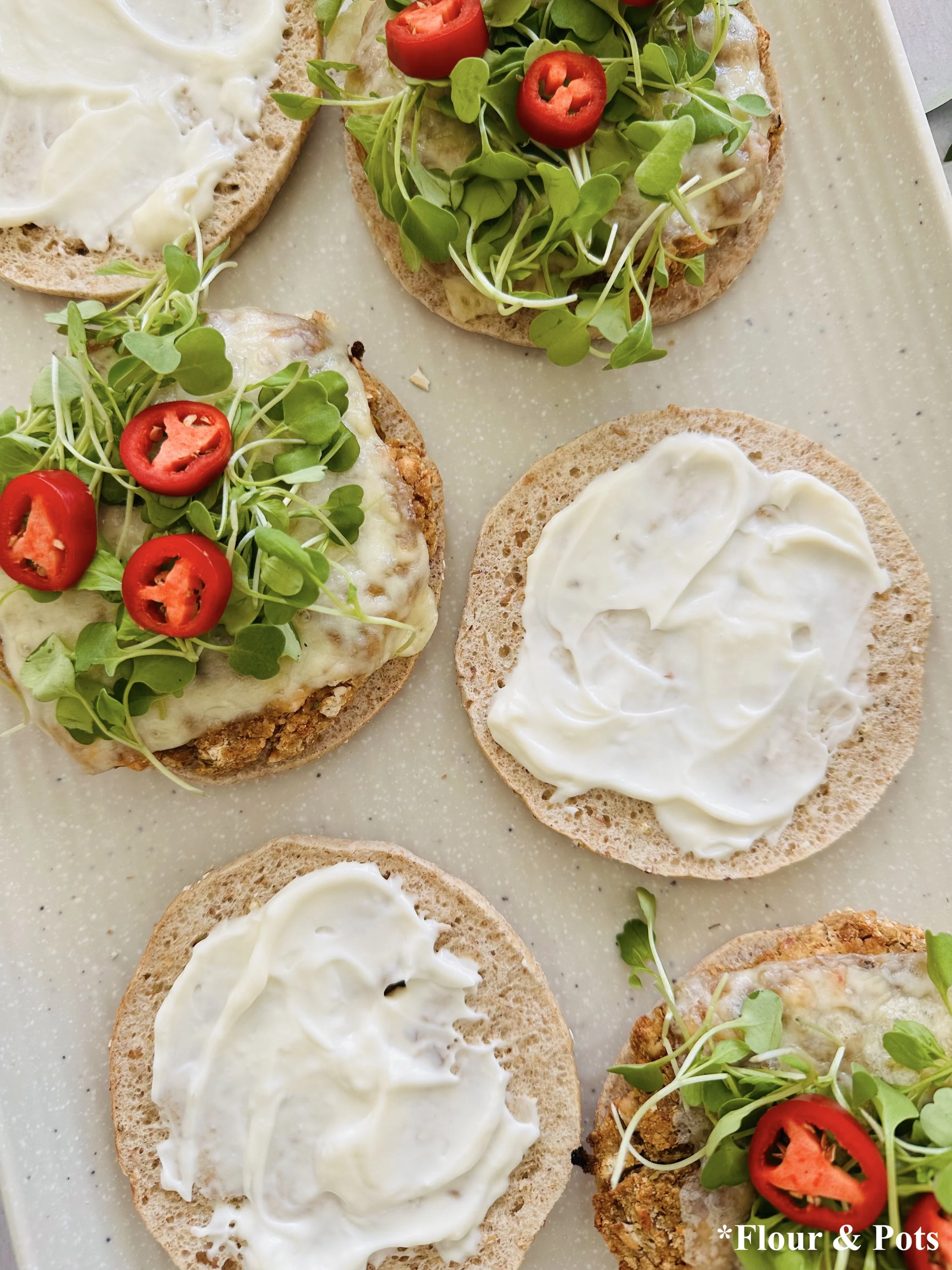 White Chili Veggie Burgers Topped with Fresh Toppings
