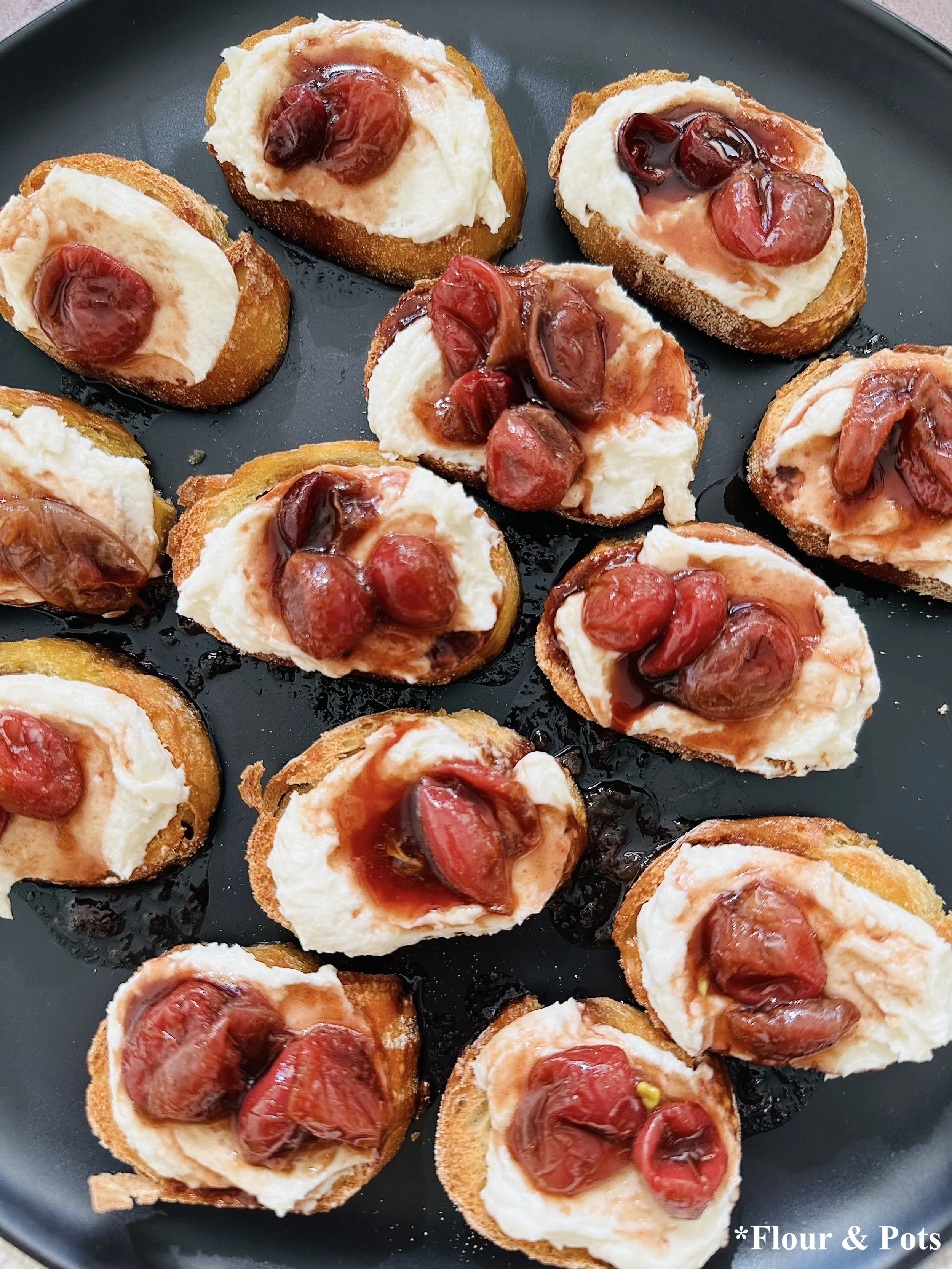 Whipped Honey Goat Cheese & Grape Crostini Close-Up