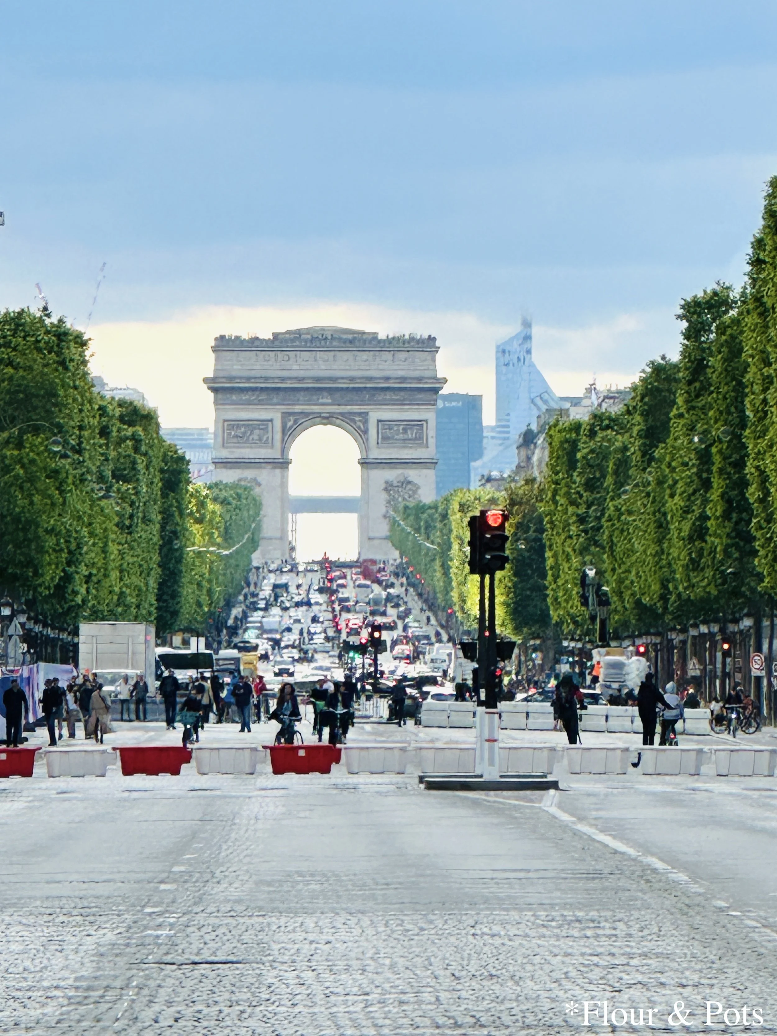 Street view of the Arc de Triomphe in Paris, France.