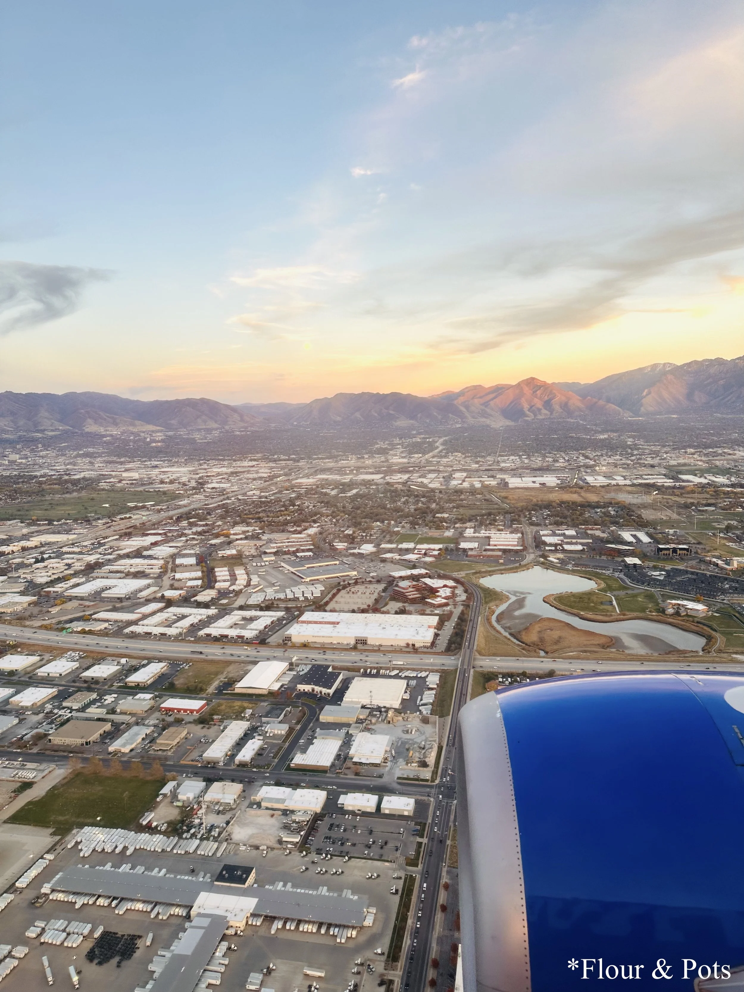 Airplane descending into Salt Lake City at the end of our Disneyland 2025 trip.