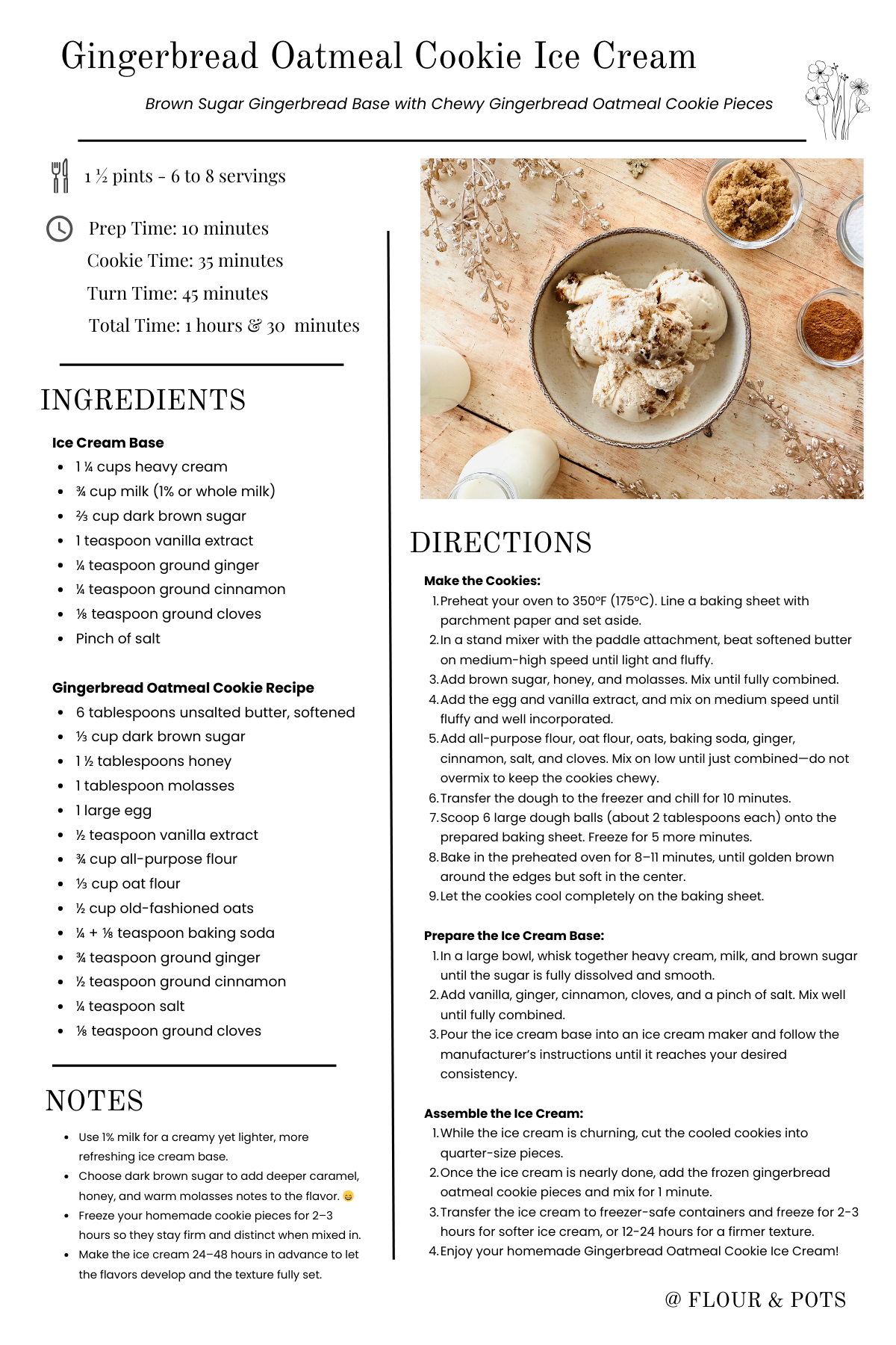 Gingerbread Oatmeal Cookie Ice Cream Printable Recipe Card