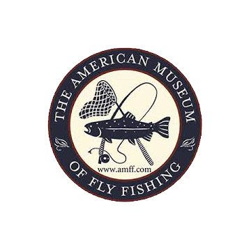 Logo of The American Museum of Fly Fishing featuring a fish, a fishing net, and a fishing rod with text around the circle.