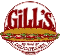 Gill's restaurant logo featuring a hot dog and the text "My Kind of Delicatessen"