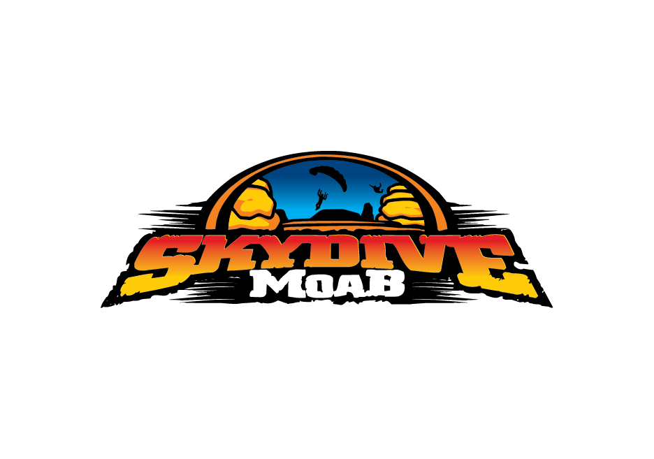 Logo with a desert landscape, including cacti, mountains, and a pronghorn antelope silhouette, with the text 'Slaydrive Moab' in bold, stylized yellow and white font.