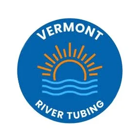 Vermont River Tubing logo with a blue circle, a stylized sun, and wavy water lines.
