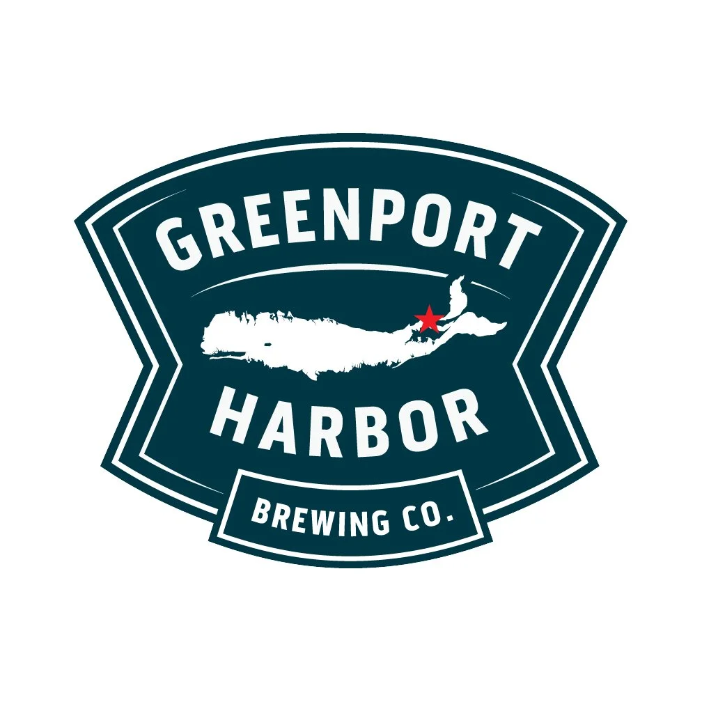 Logo of Greenport Harbor Brewing Co. featuring a map of Long Island with a red star marking Greenport.