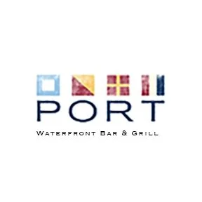 Logo for PORT Waterfront Bar & Grill featuring colorful geometric icons above the text.