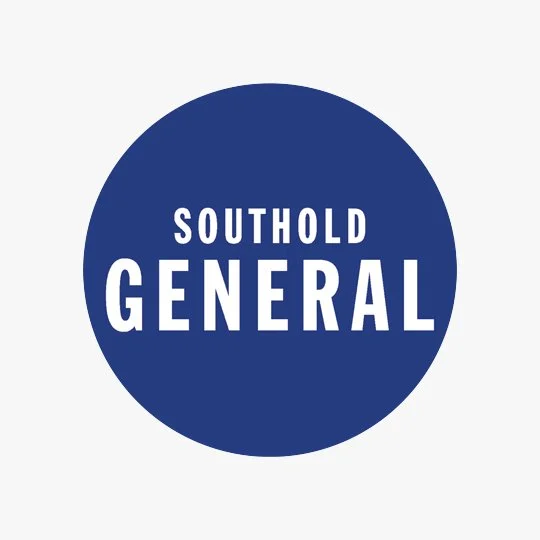 A dark blue circle with white text that reads 'Southhold General'.