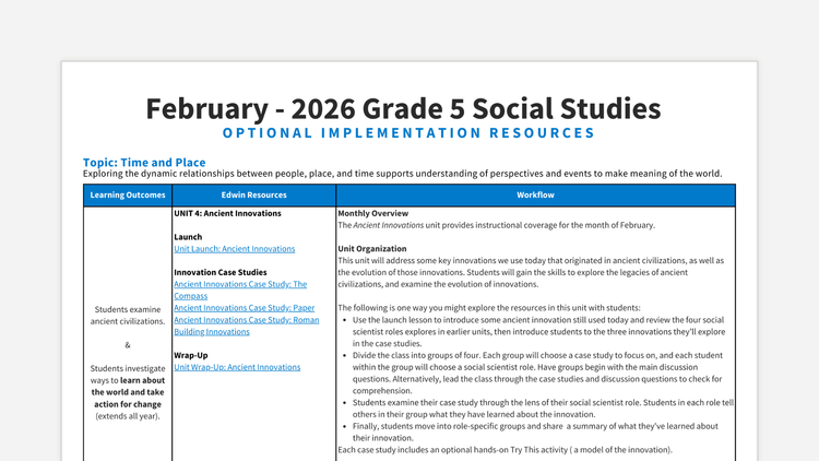 New AB Socials Resources - Grade 5 February — Edwin
