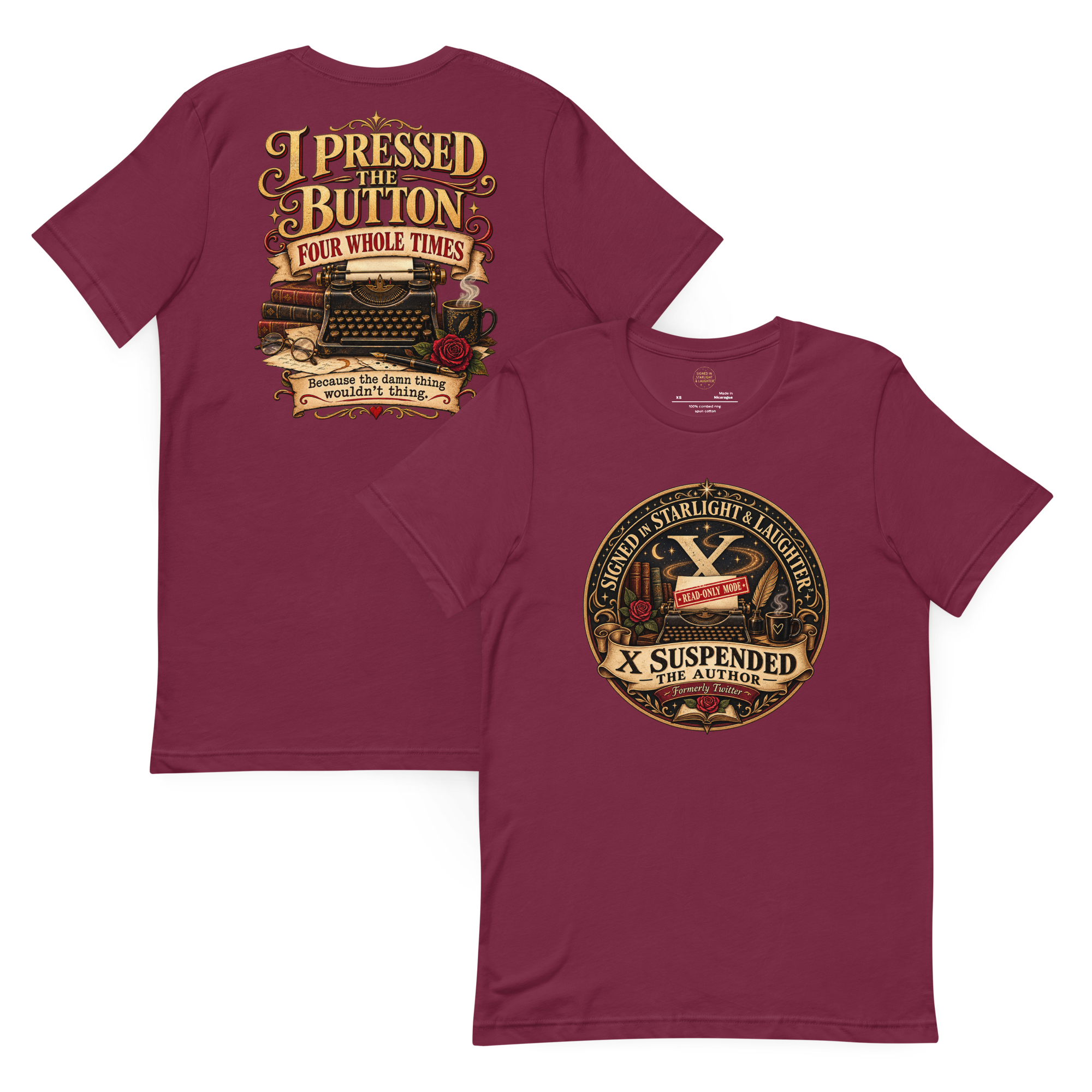 unisex-staple-t-shirt-maroon-front-and-back-6a7e5b4aa2d83.png