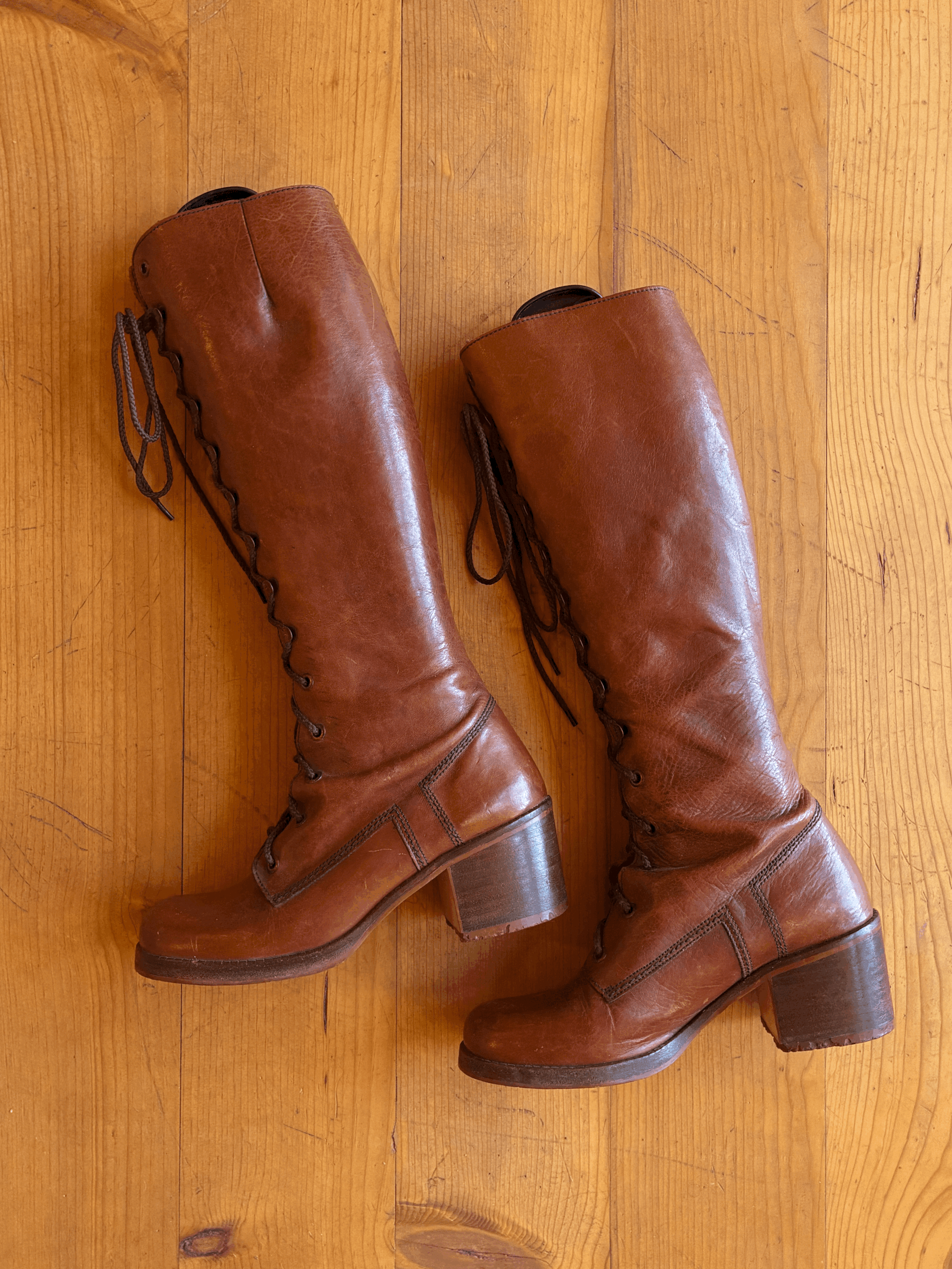 1970's Lace Up Leather Campus Boots, sz 8