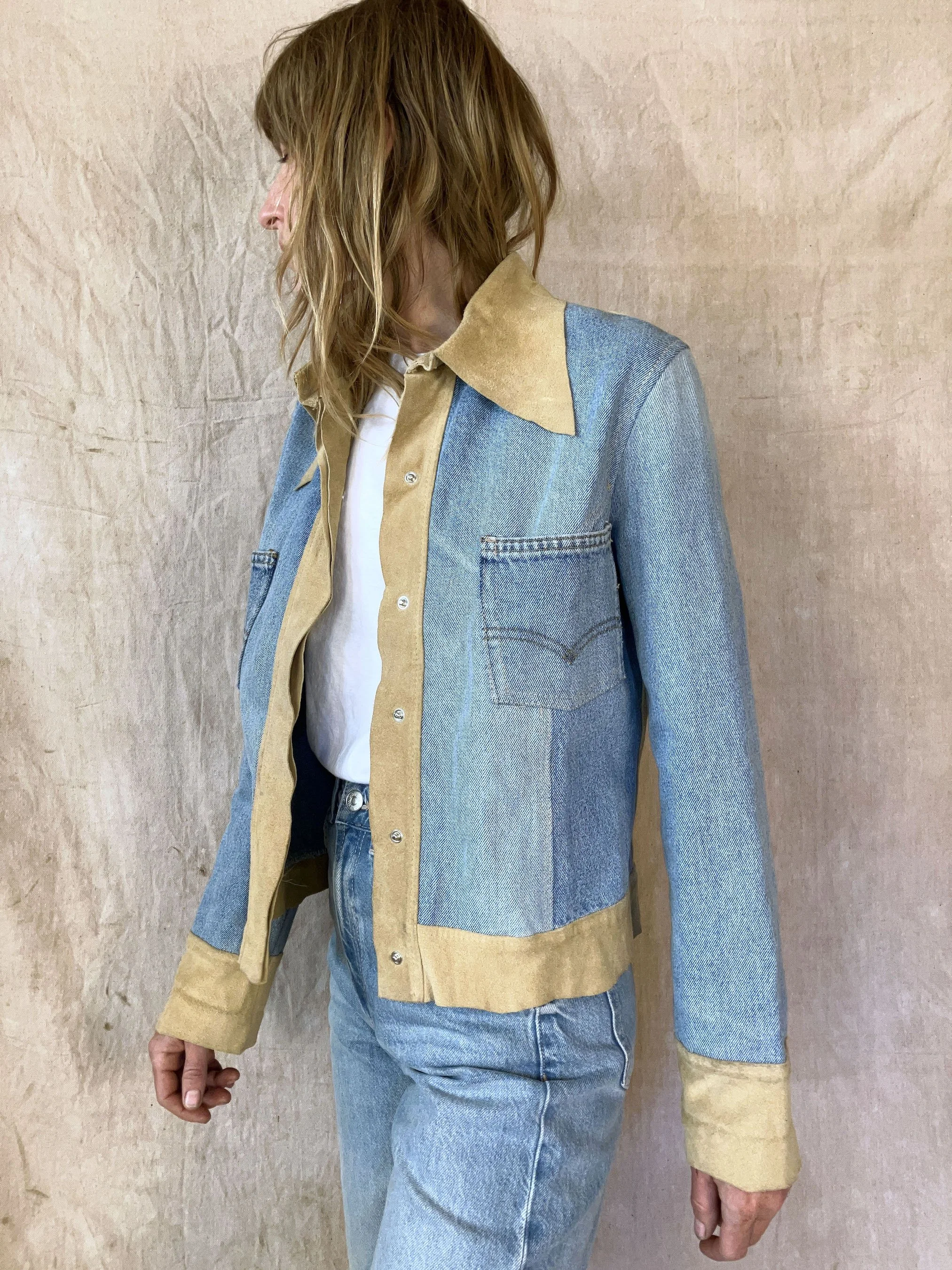 70’s Suede & Denim Patchwork Jacket, sz S/M