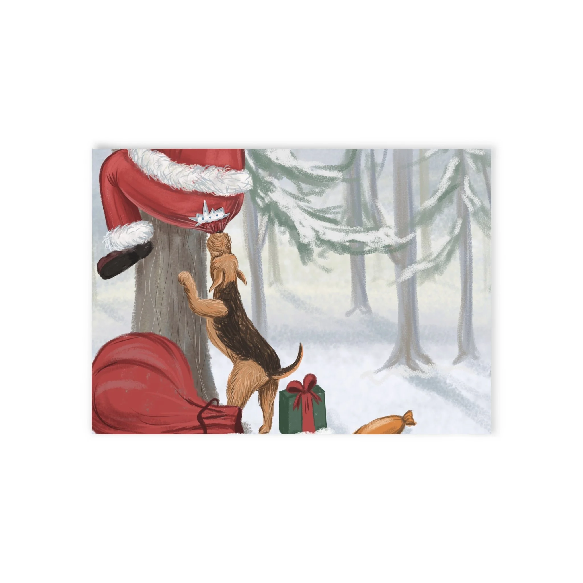 Christmas Card — Santa & Dog Holiday Scene (Two-Sided Print)