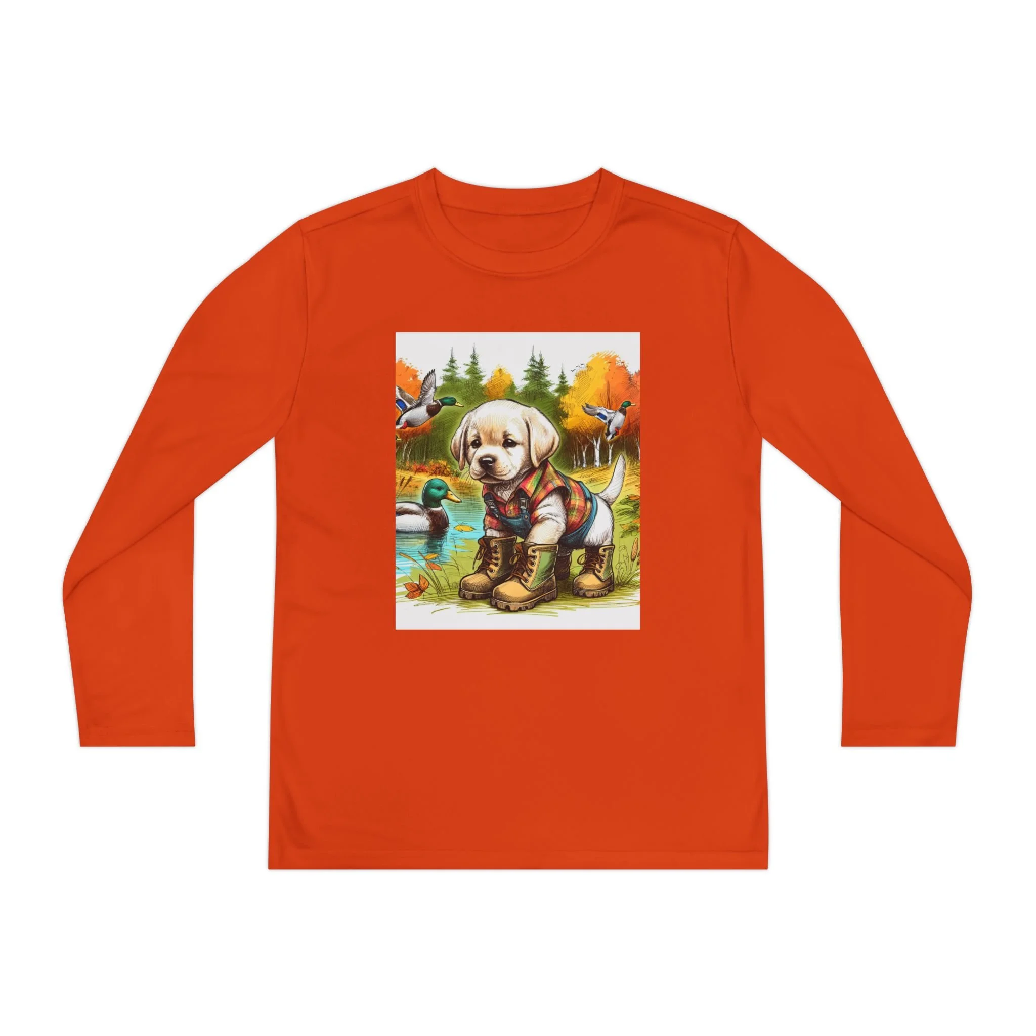 Kids Long Sleeve Tee — Cute Labrador Hunting Puppy Graphic