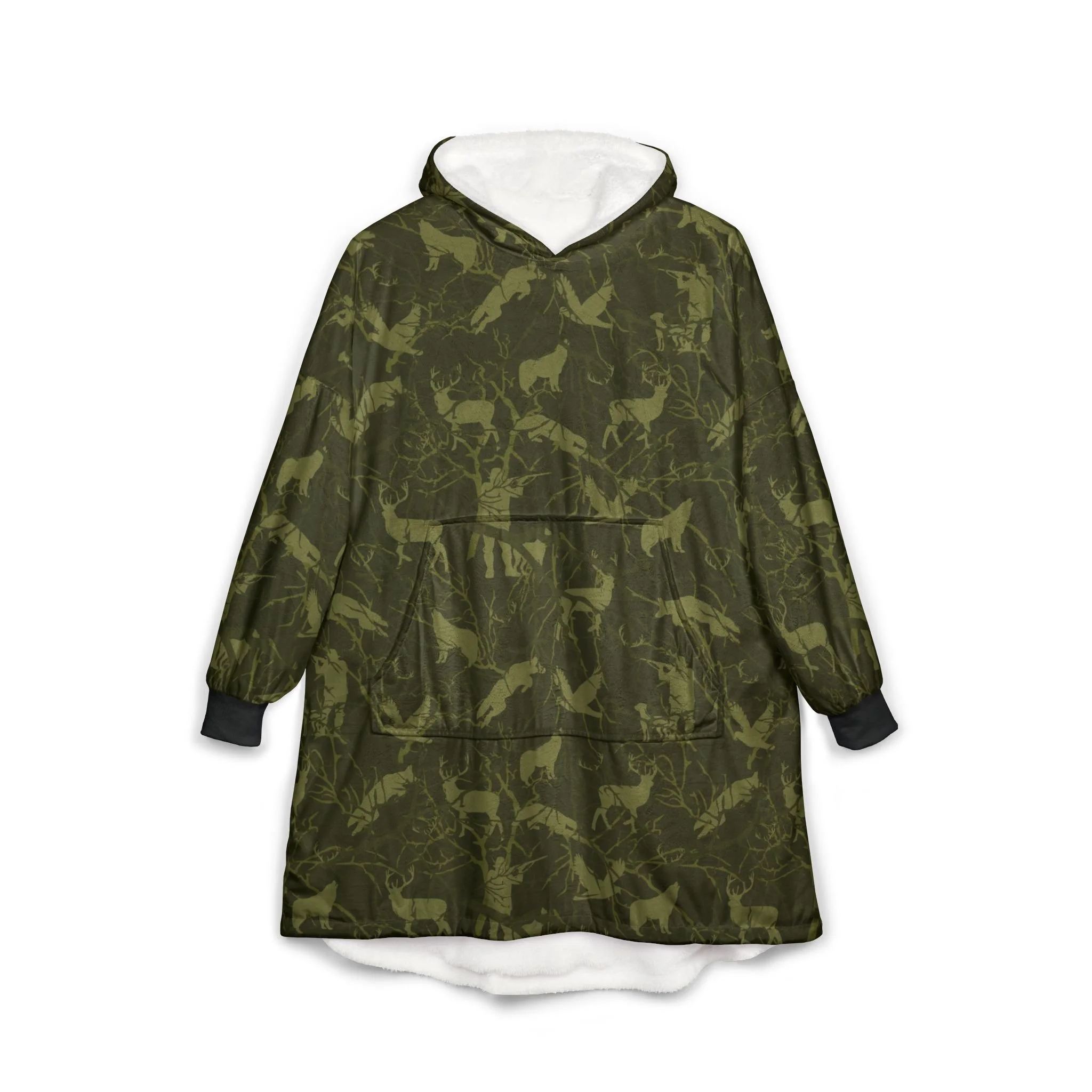 Camo Moose Hooded Blanket — Sherpa-Lined Outdoor Cozy Wearable Throw