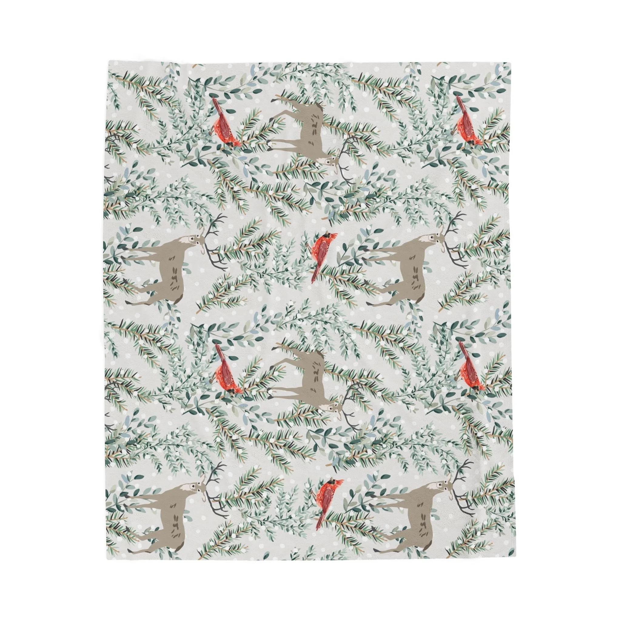 Cozy Holiday Reindeer & Cardinal Velveteen Plush Blanket