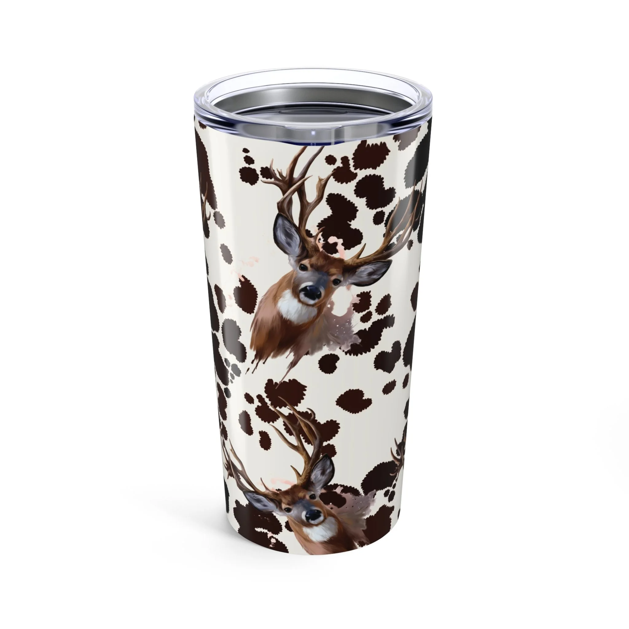 20oz Deer & Cowhide Insulated Tumbler — Rustic Wildlife Travel Cup